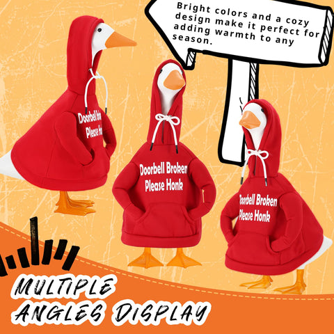 Zadoreck goose clothes with soft fabric and hood highlight seasonal porch decor.