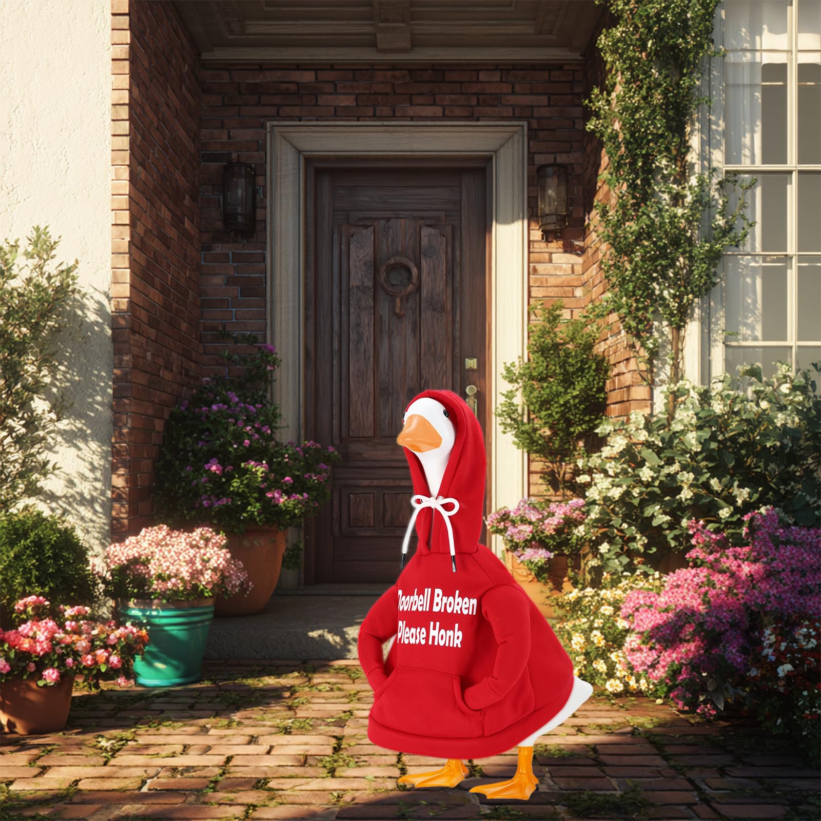 Zadoreck hooded goose hoodie shows a clean, ready-to-display look on outdoor statues.