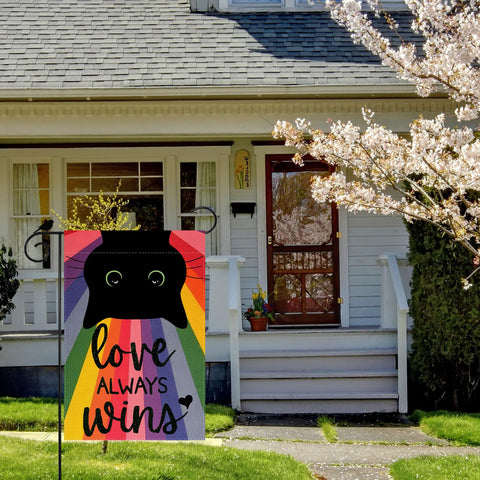 ZAEW cat rainbow flag on lawn display highlights inclusion and color