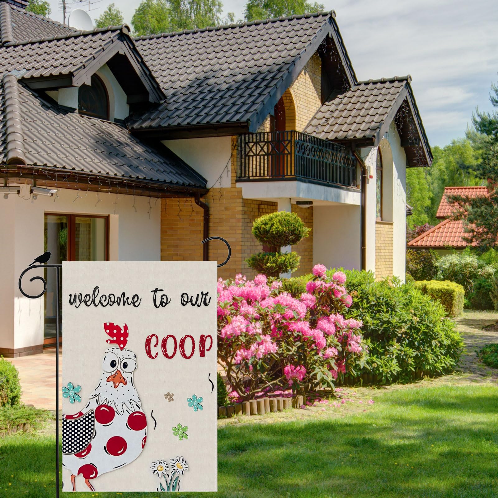 ZAEW coop flag sits proudly in the yard, adding country charm to your space.