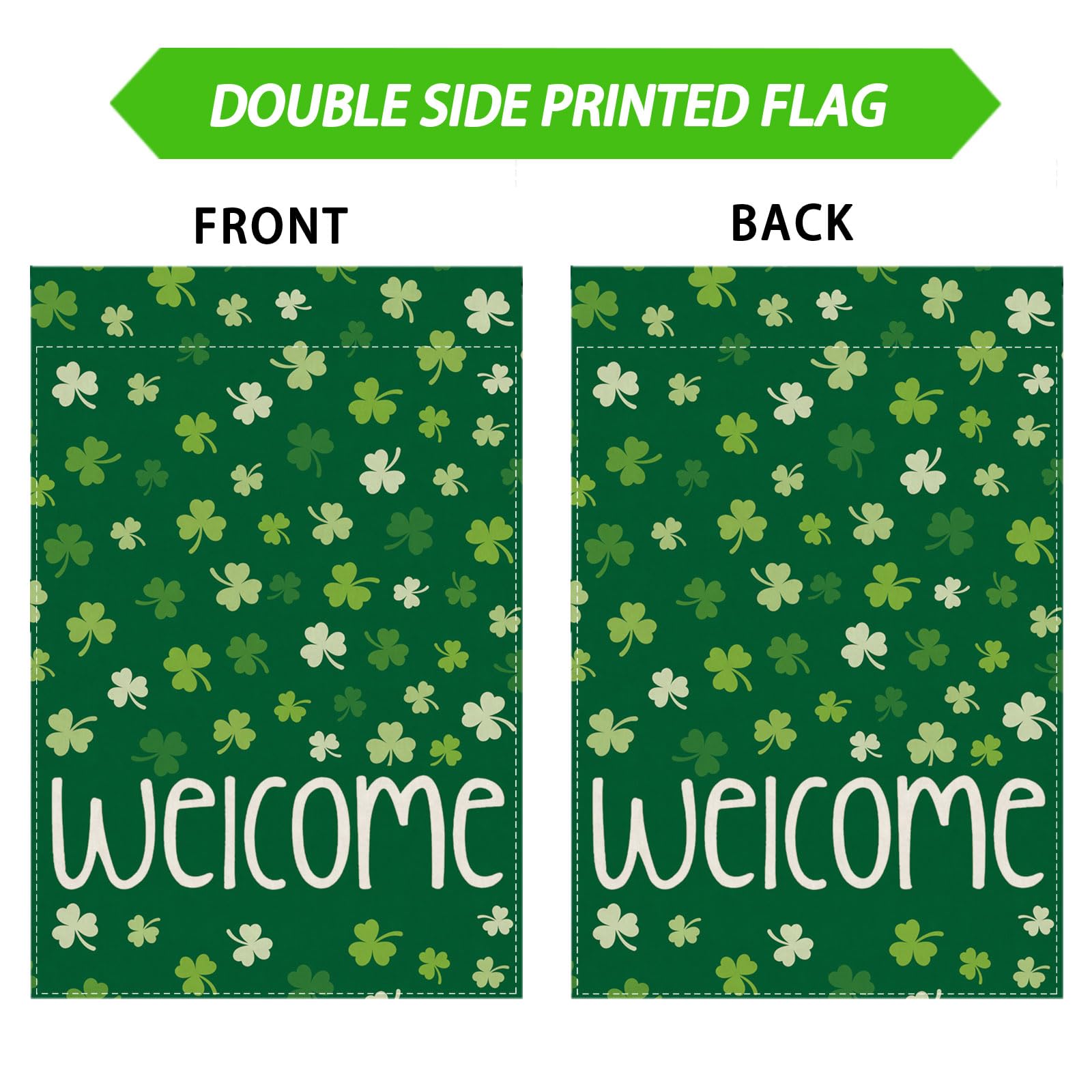 ZAEW Double-sided flag shows vibrant shamrock art from both directions.