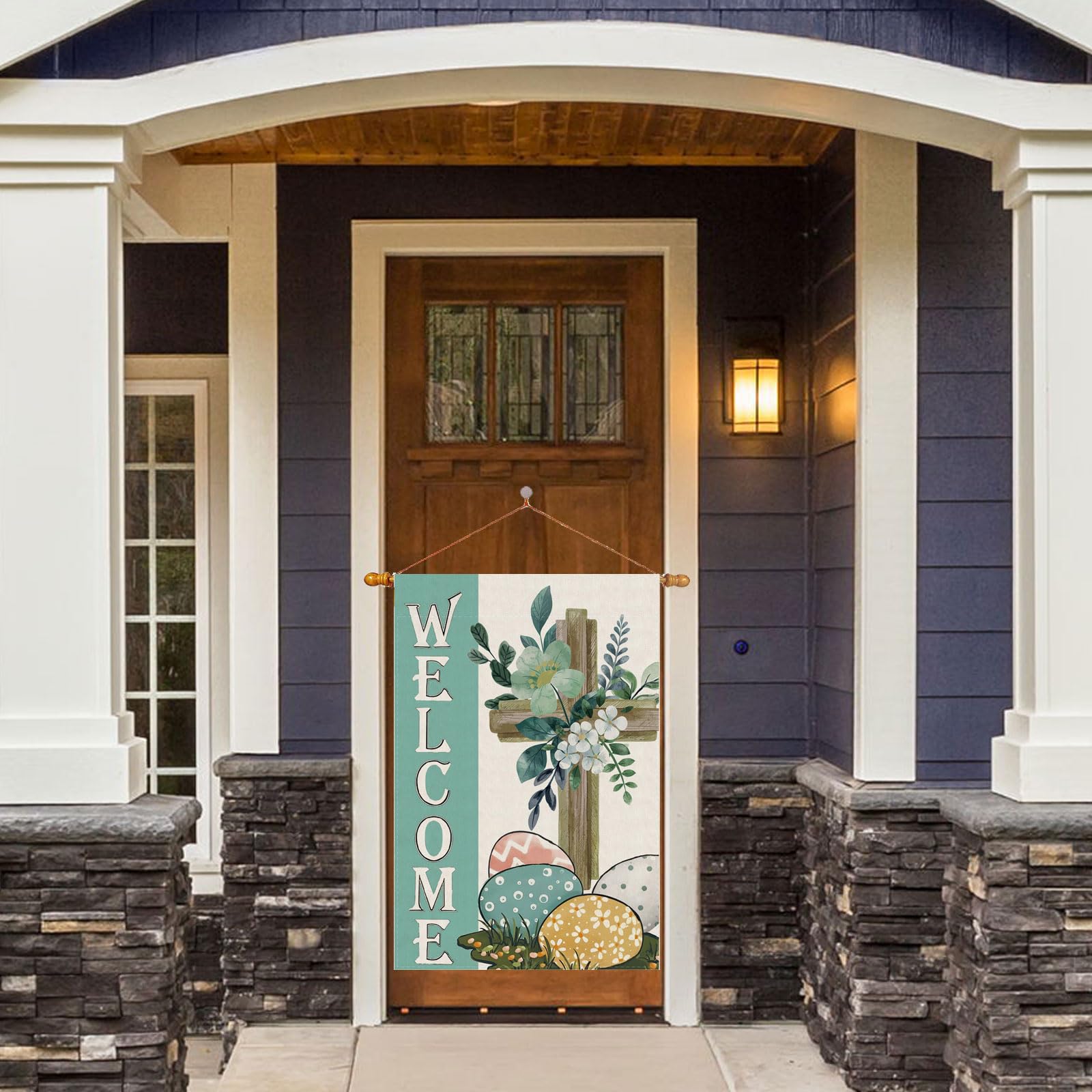 ZAEW Easter eggs pattern flag boosts spring curb appeal with bright print.