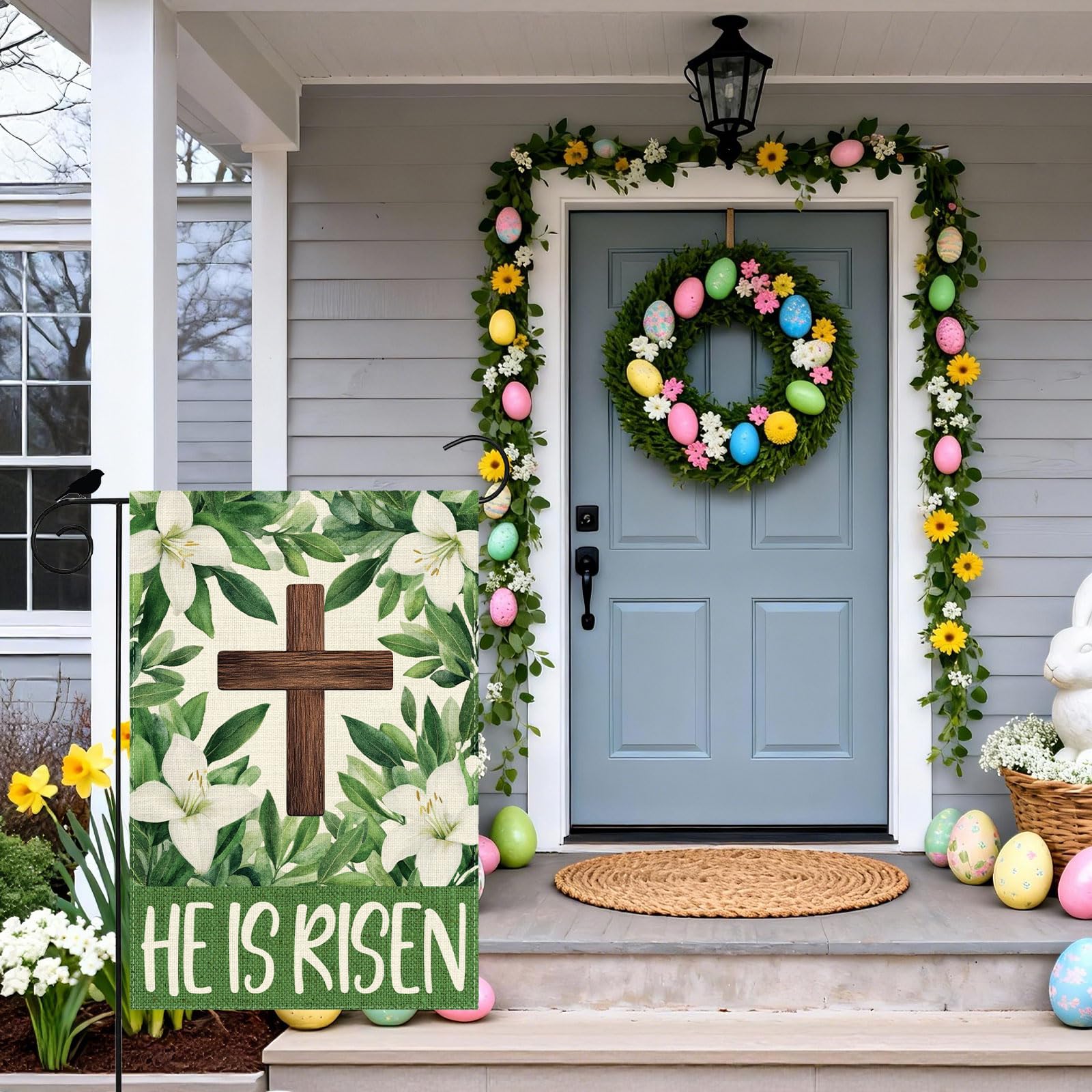 ZAEW Easter garden flag cross lily pattern enhances yard appeal