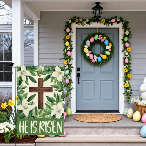 ZAEW Easter garden flag cross lily pattern enhances yard appeal