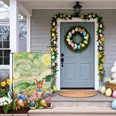 ZAEW eggs flowers bunny flag vivid art enhances yard ambiance.