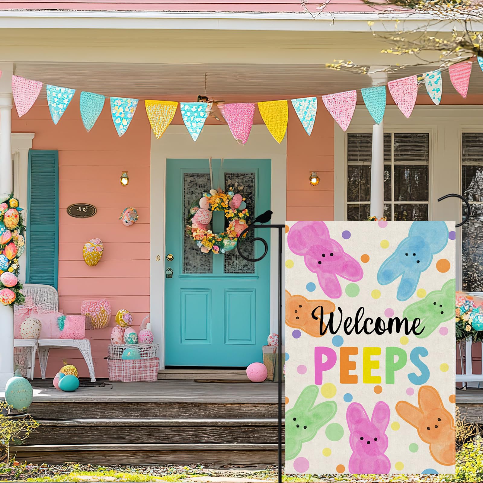 ZAEW Easter flag featuring watercolor rabbits, bright outdoor artwork for your yard.