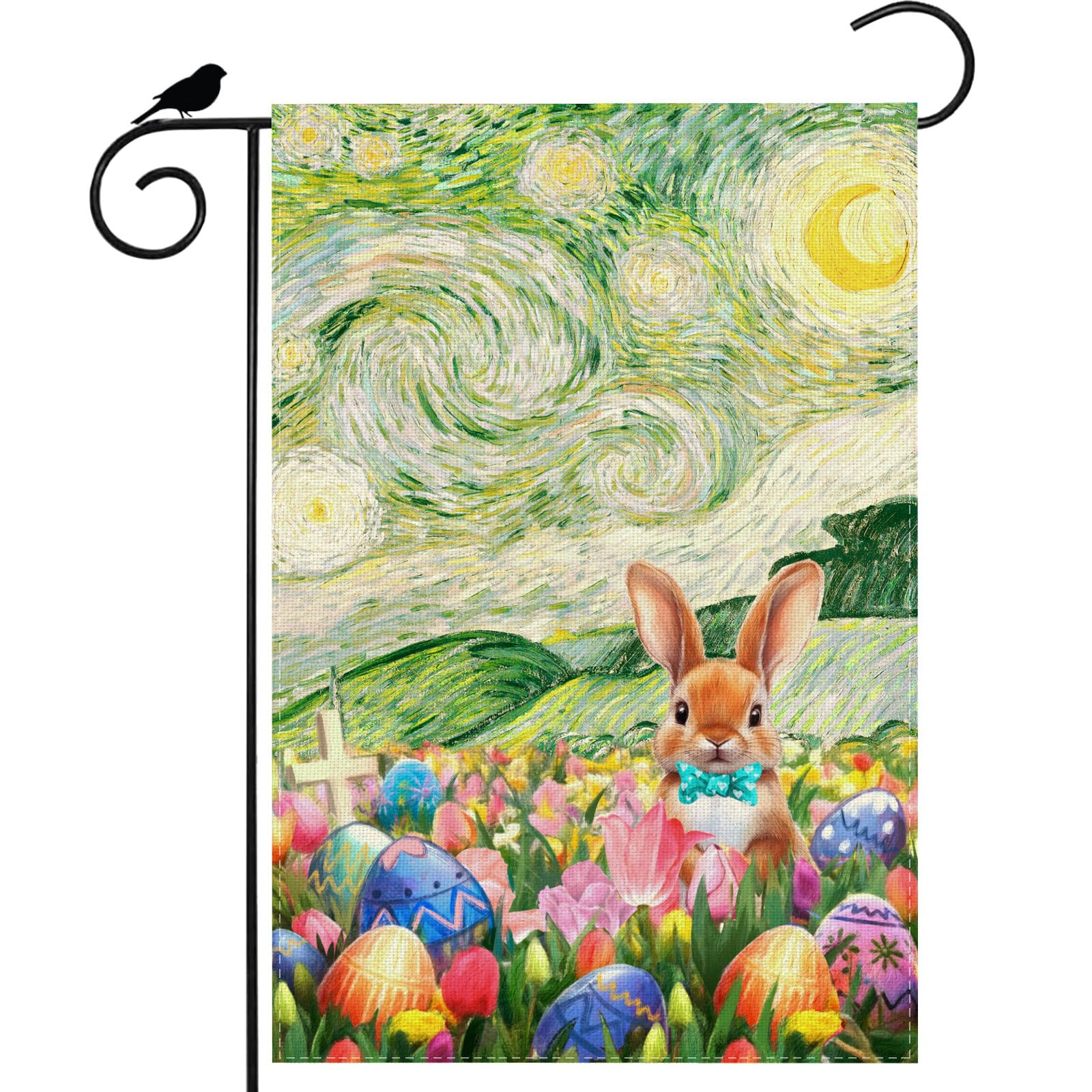 ZAEW Eggs Flowers Bunny flag oil painting with vibrant colors for outdoor decor.