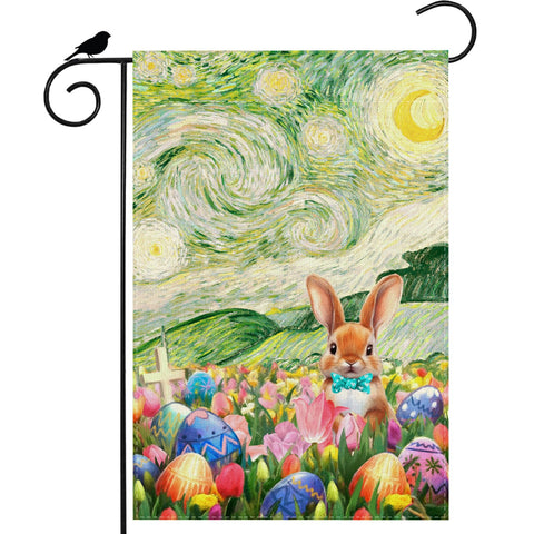 ZAEW Eggs Flowers Bunny flag oil painting with vibrant colors for outdoor decor.