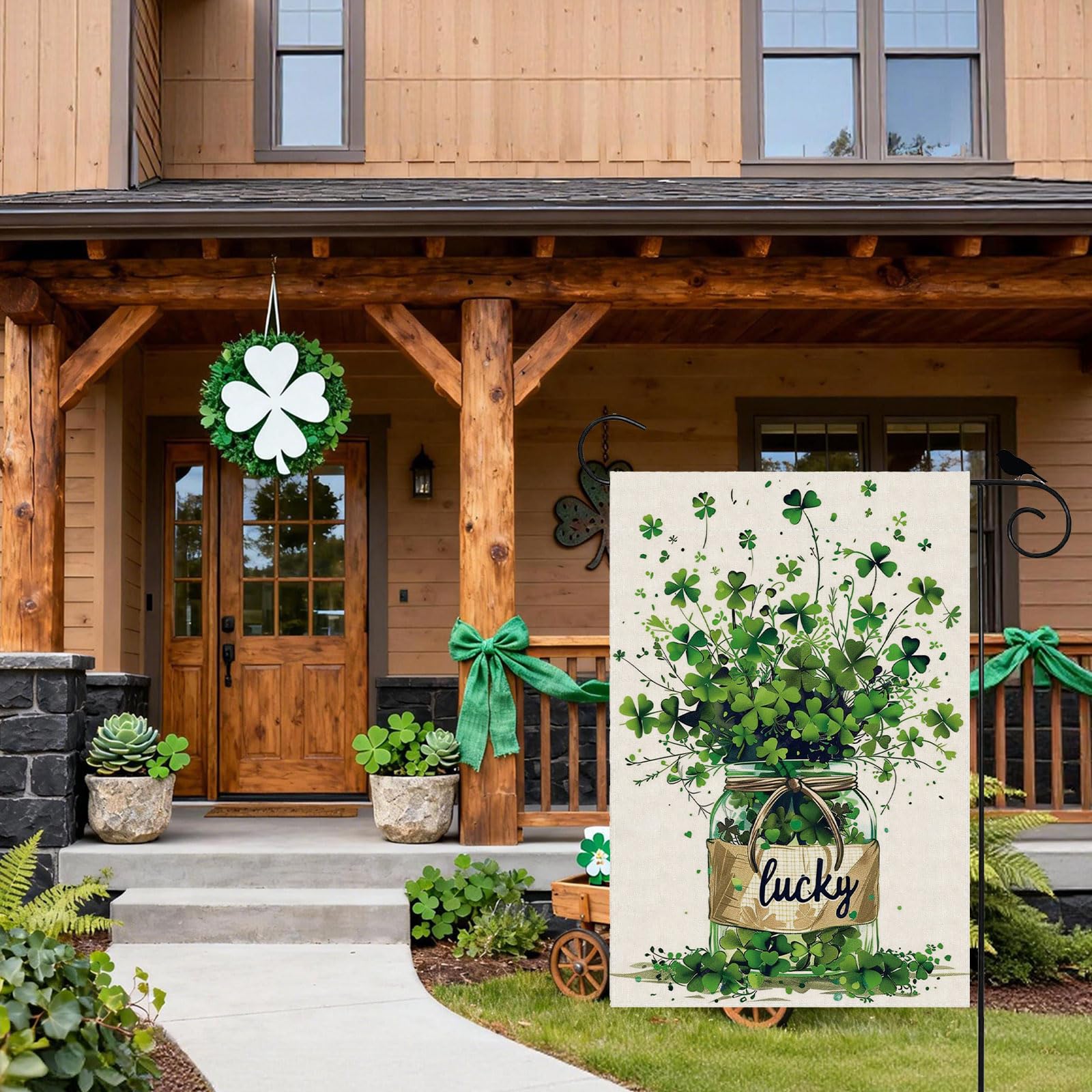 ZAEW four-leaf clovers flag highlights lucky greenery for yard and garden use