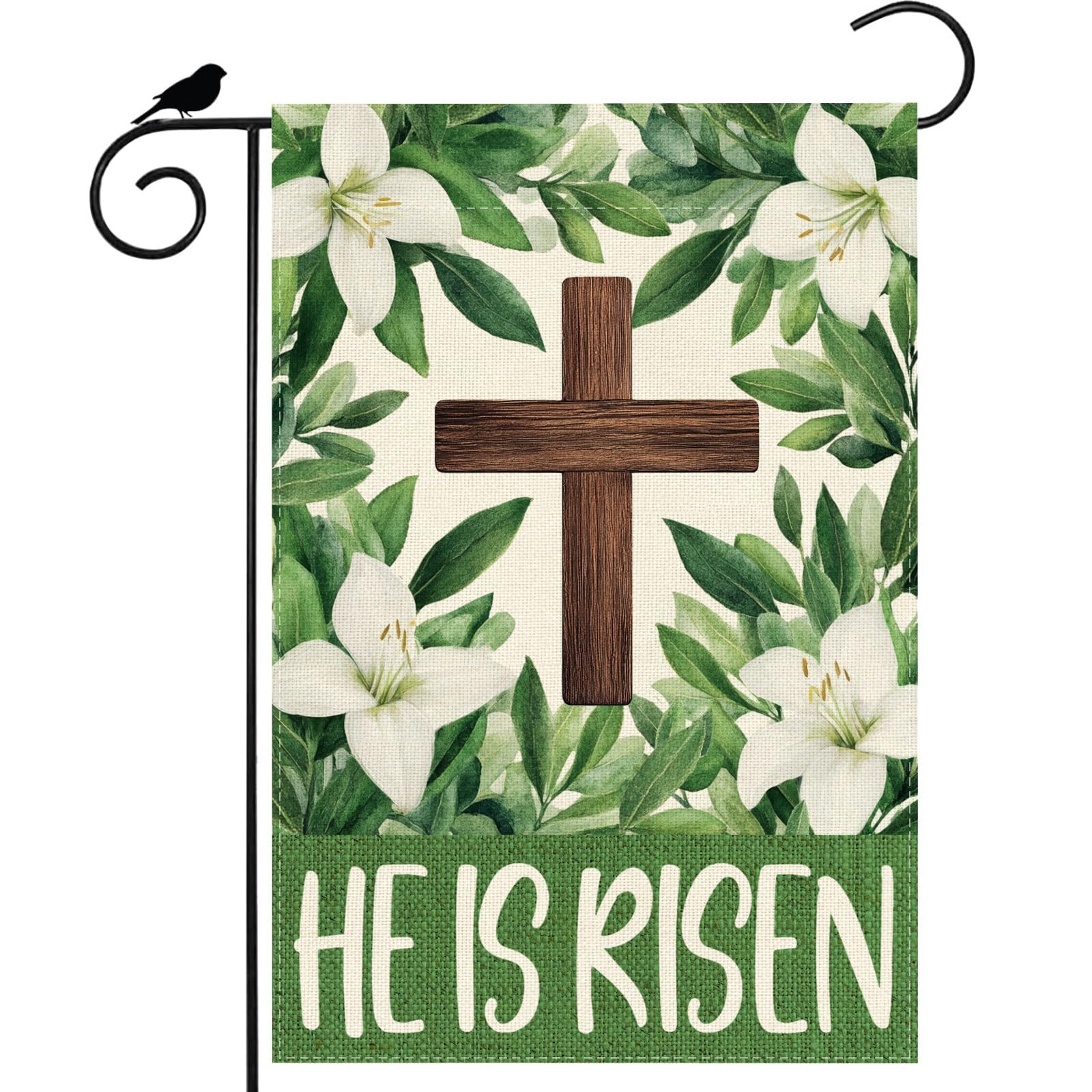 ZAEW He is Risen cross lily Easter flag front view with vibrant outdoor colors