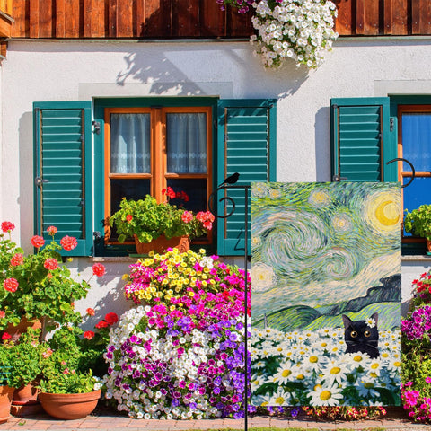 ZAEW moon cat flowers flag offers whimsical garden appeal.