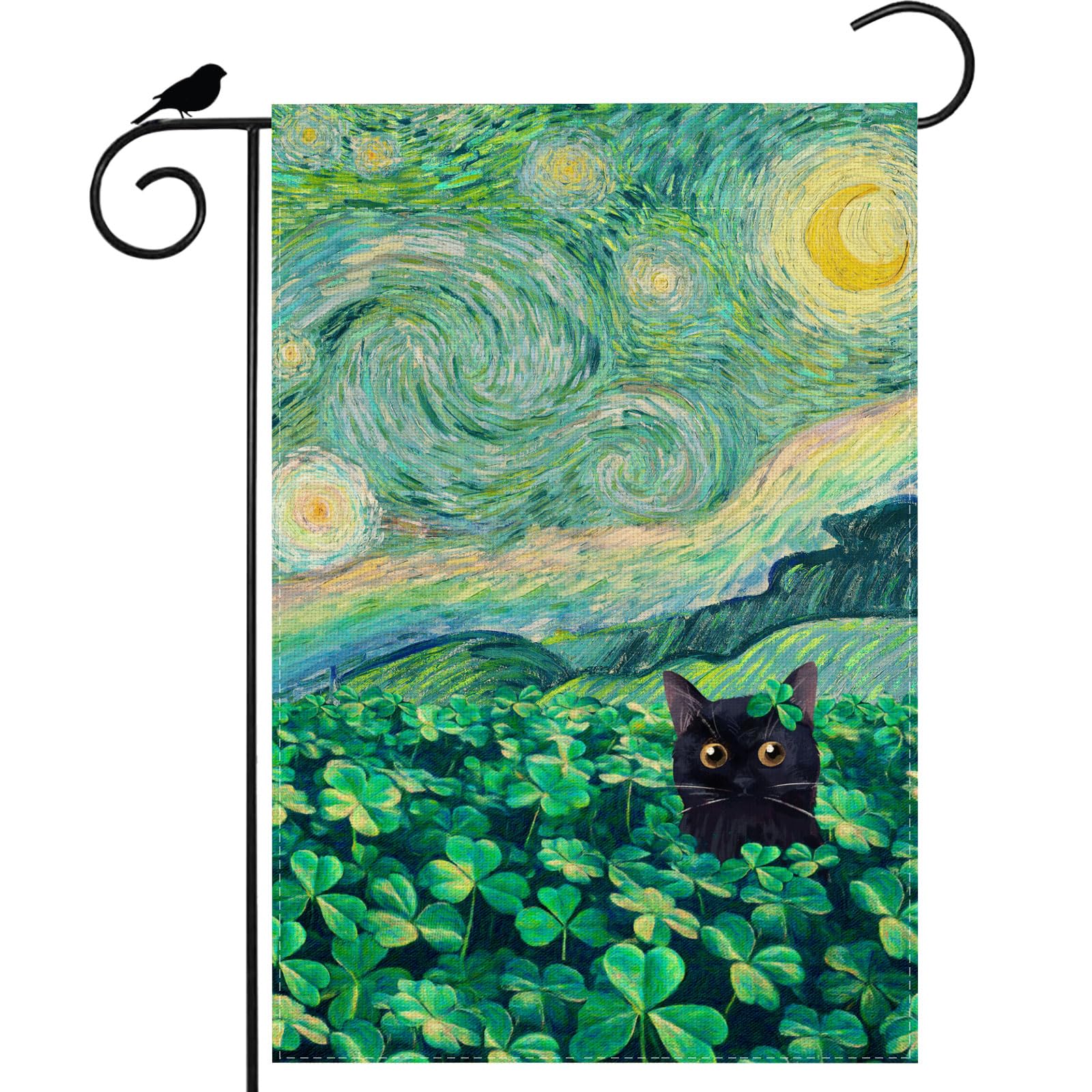 ZAEW shamrocks cat oil painting flag adds charm to outdoor gardens.