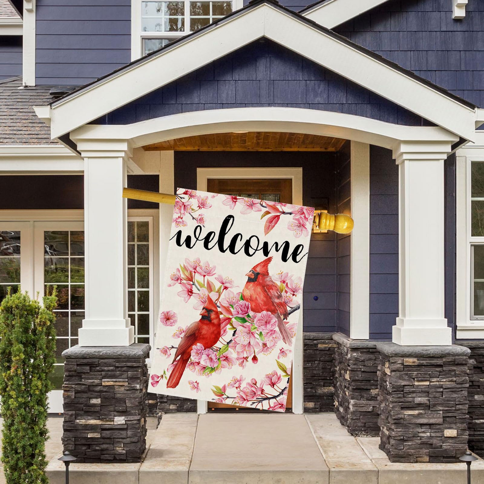 ZAEW spring cherry blossom flowers flag boosts curb appeal in gardens and patios