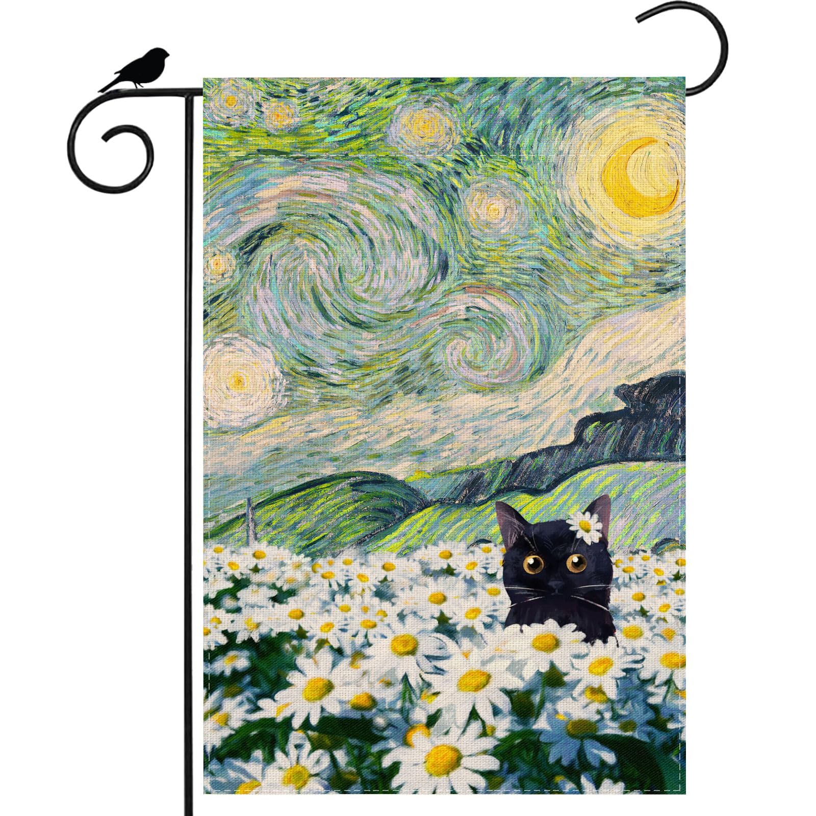 ZAEW starry night sky flag with moon and flowers, durable outdoor decor.