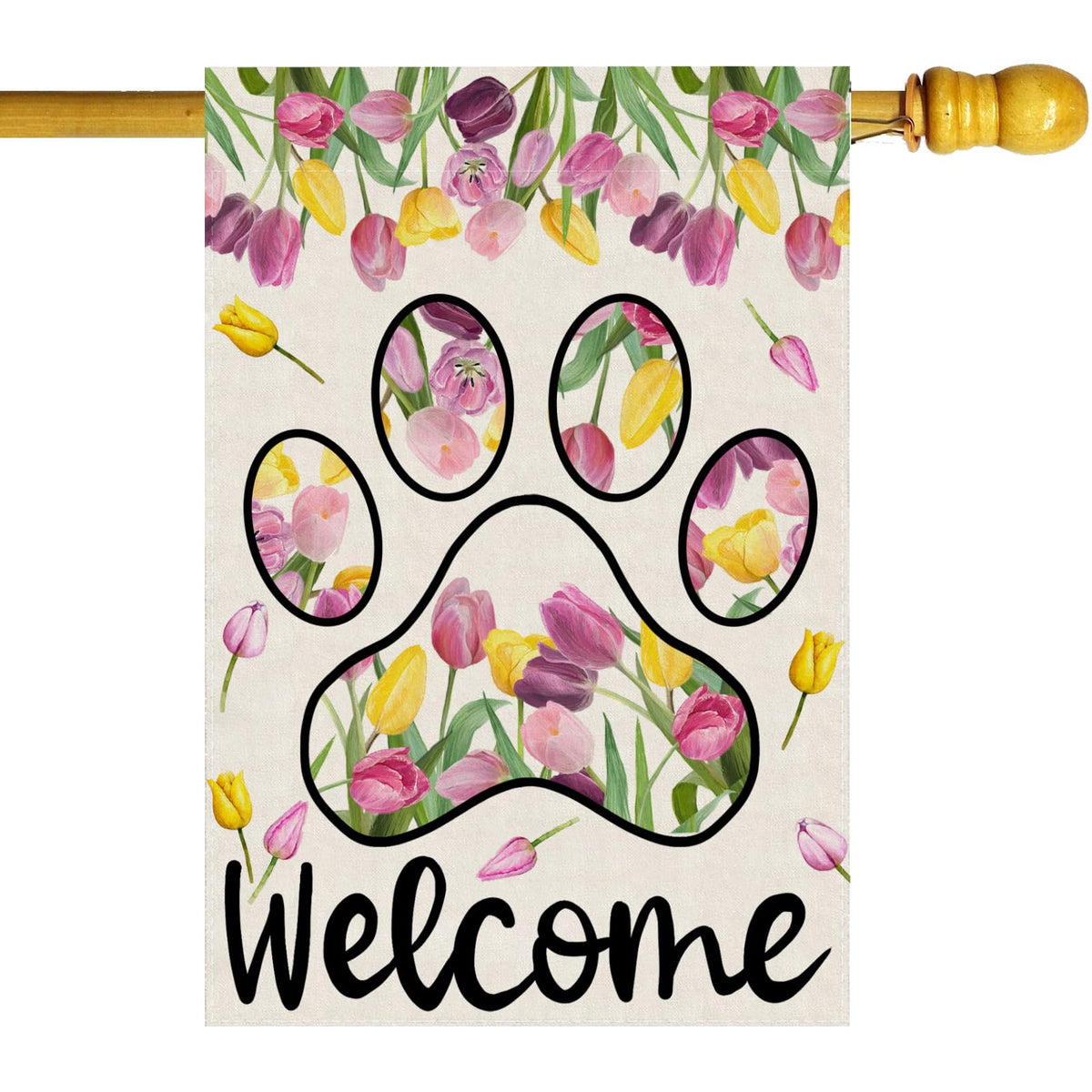 ZAEW Welcome dog paw tulips flag in burlap adds rustic curb appeal to your yard.