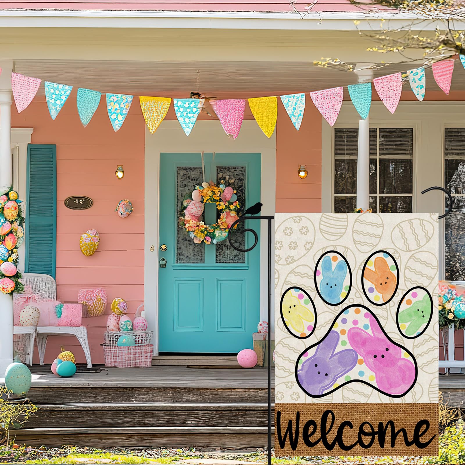 ZAEW Welcome Easter flag bunny eggs pattern adds festive charm