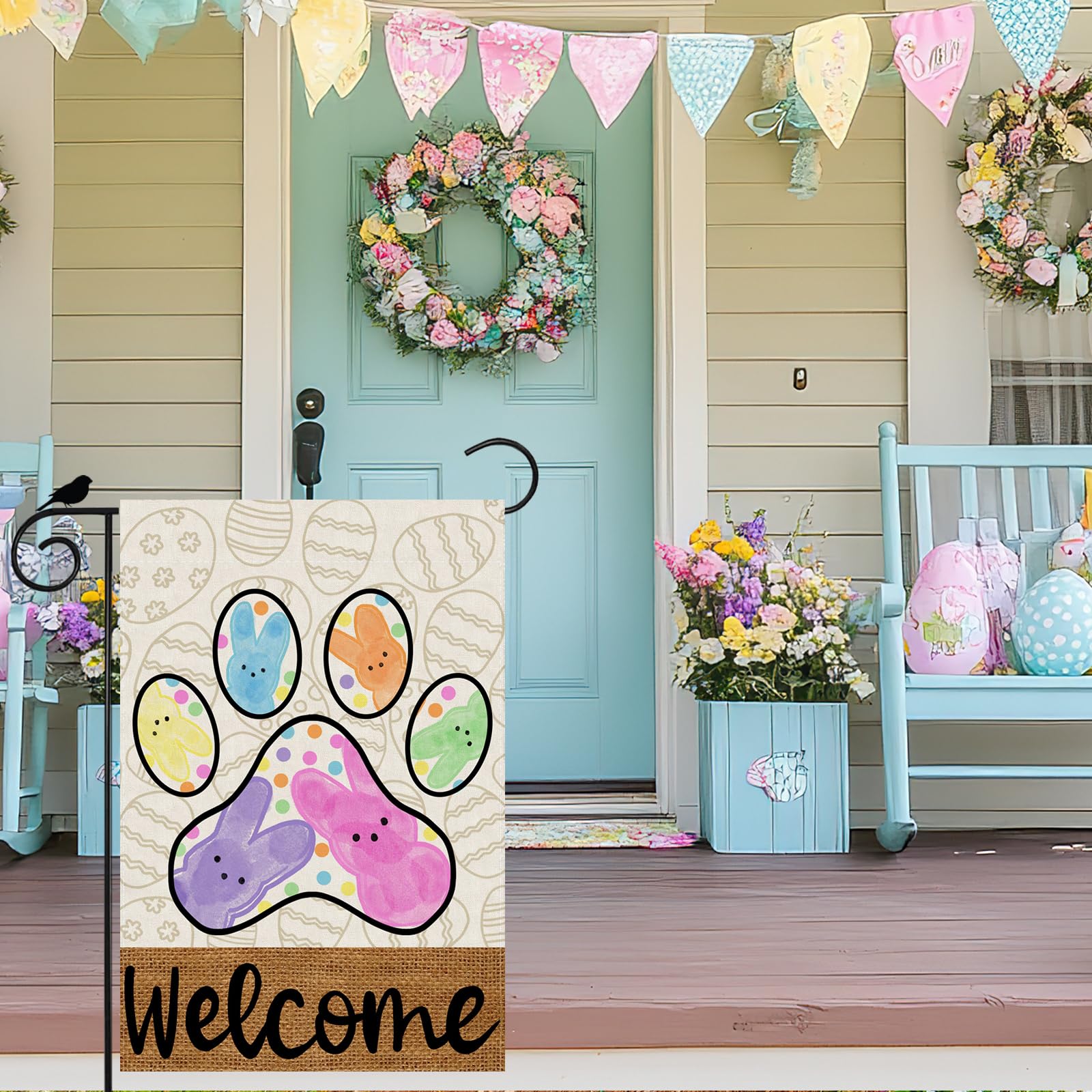 ZAEW Welcome Easter flag spring flowers leaves design for yards