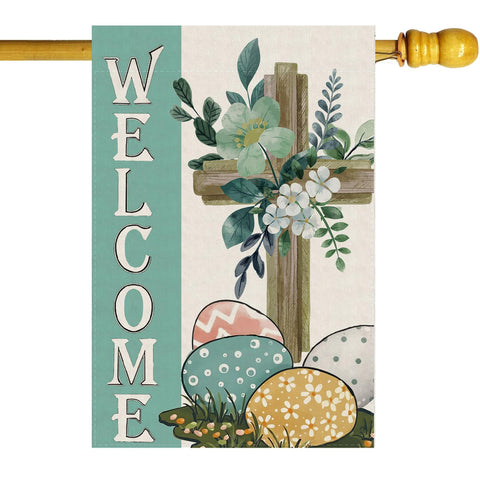 ZAEW Welcome Easter watercolor cross flag with vivid colors for outdoor yard display.