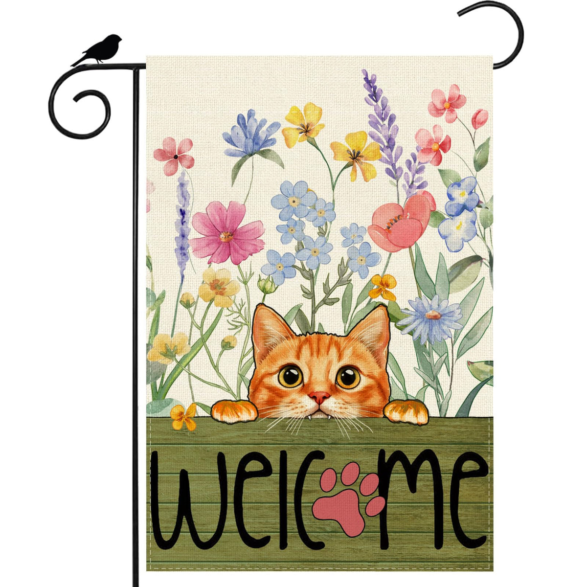 ZAEW Welcome Spring watercolor flag adds color to your garden.