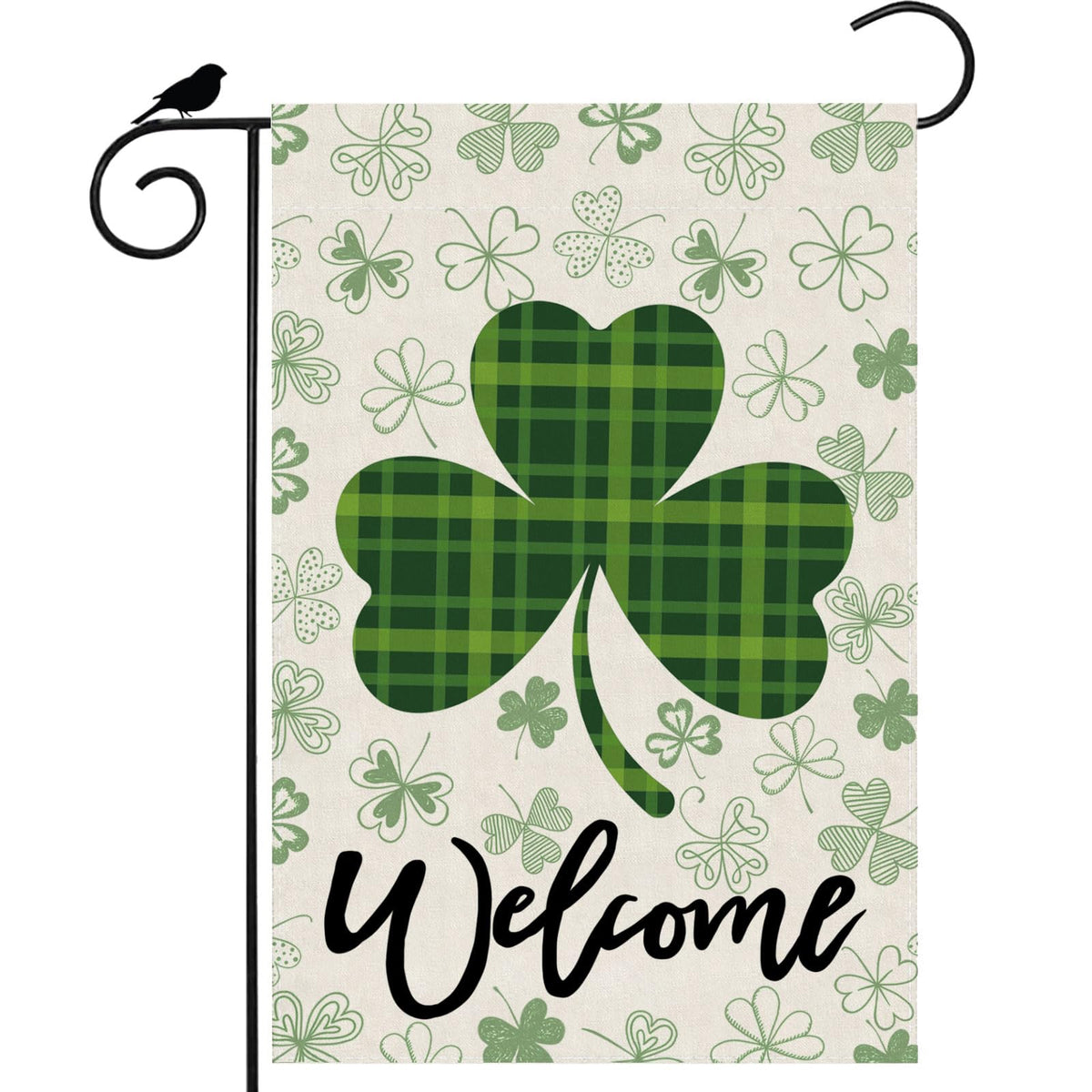 ZAEW Welcome flag with green plaid shamrocks to boost St. Patrick's Day curb appeal