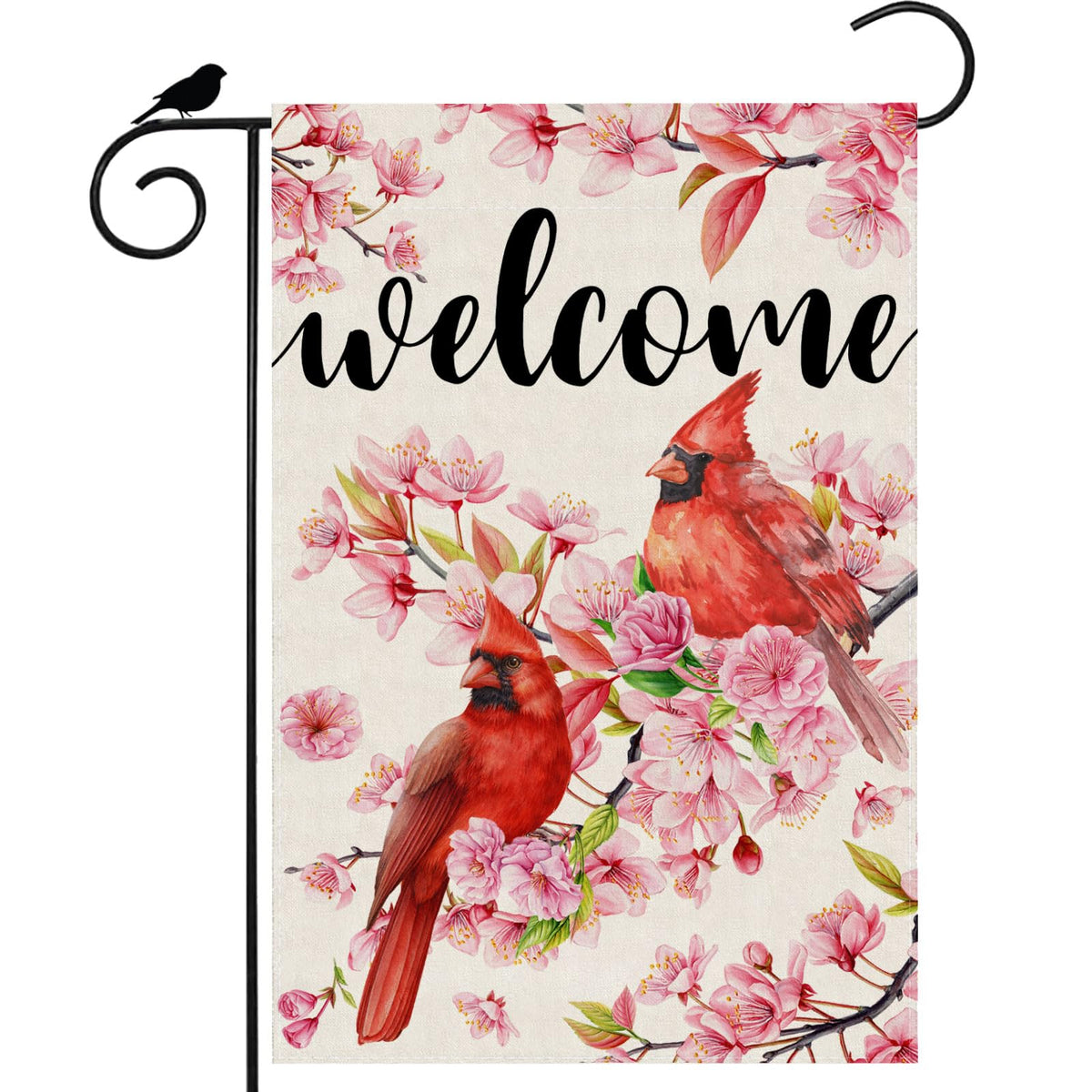 ZAEW Welcome watercolor cardinals flag enhances spring garden ambiance.