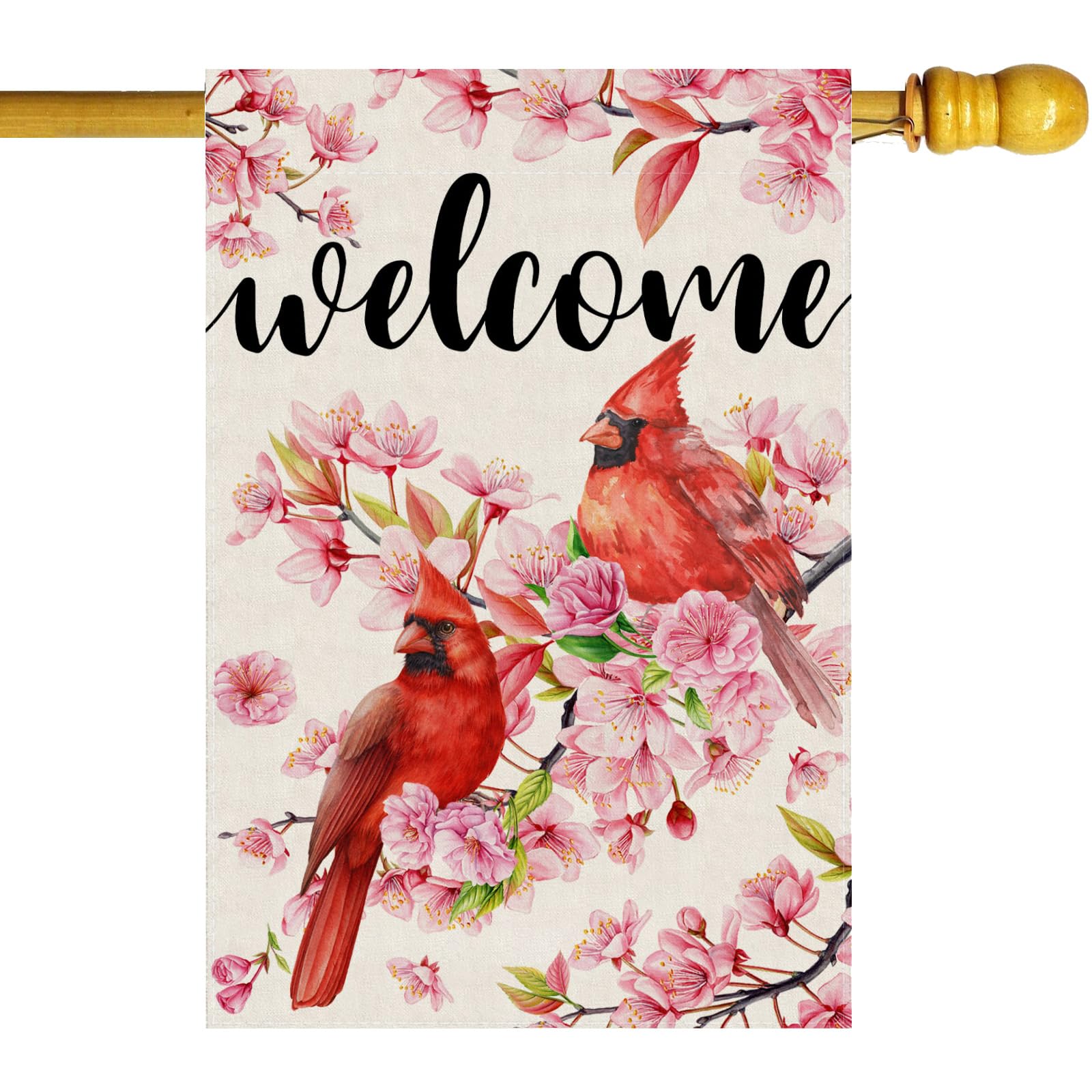 ZAEW Welcome watercolor cardinals flag featuring vibrant birds for outdoor decor