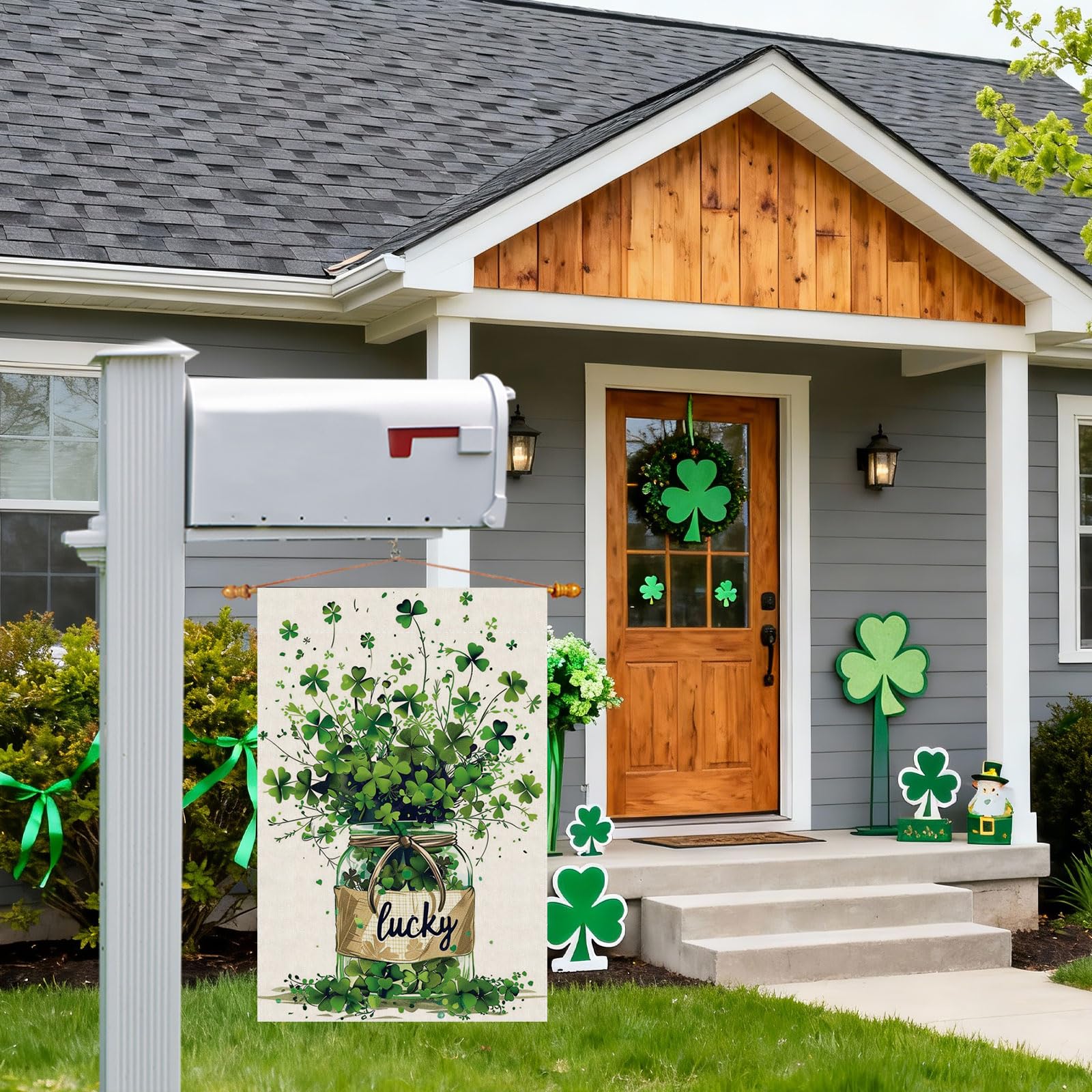 ZAEW yard flag for patio decoration with green shamrocks