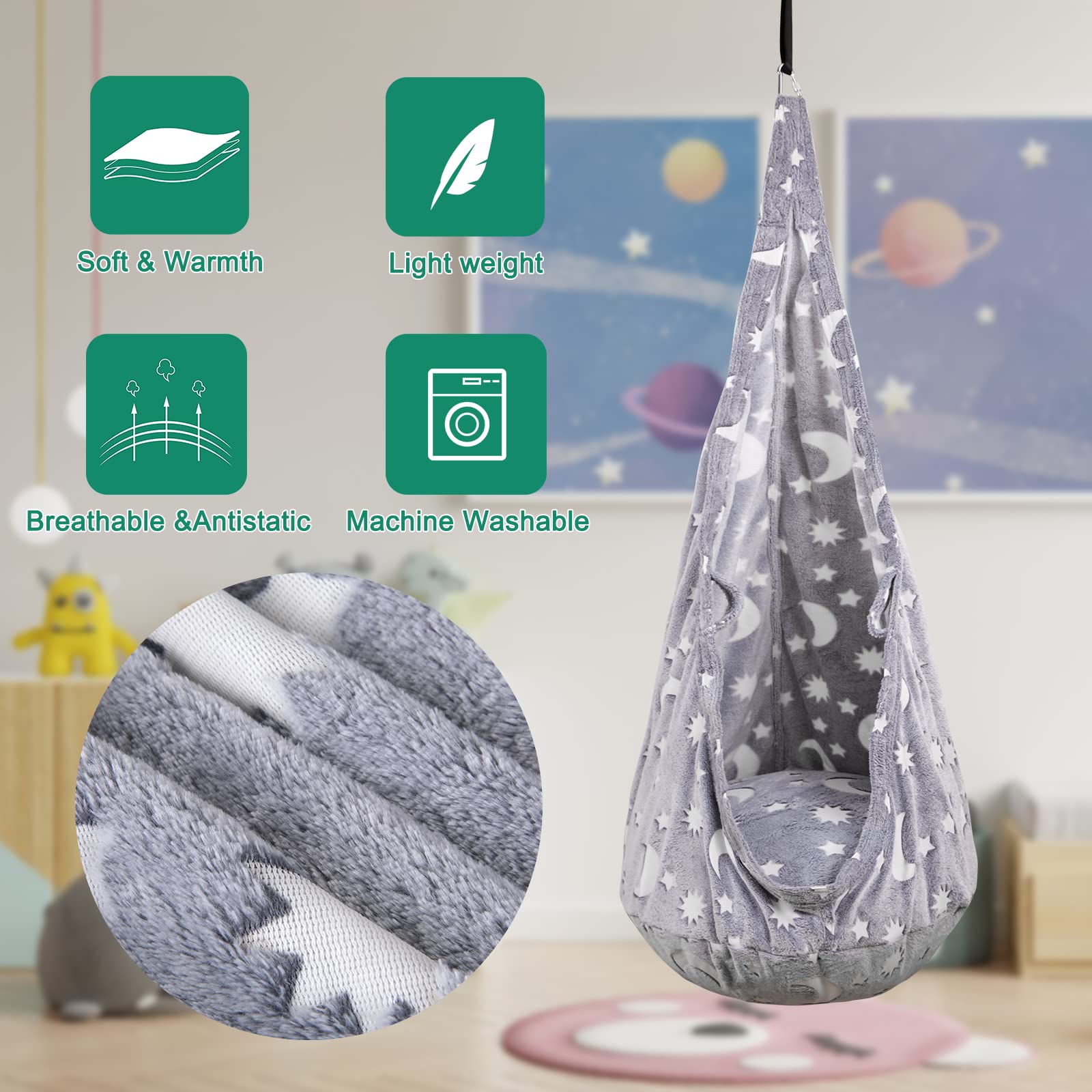 ZAIXIA Sensory Swing Chair Inflatable Cushion offers plush comfort for calm moments.