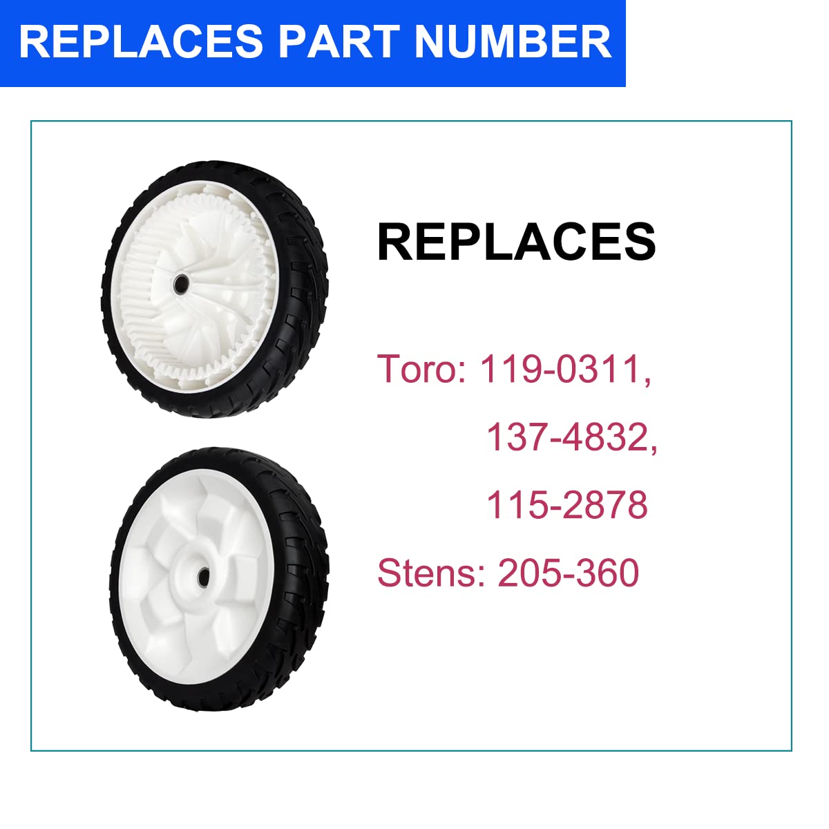 Zalana front drive wheels compatible with Stens 205-360 for steady mowing.