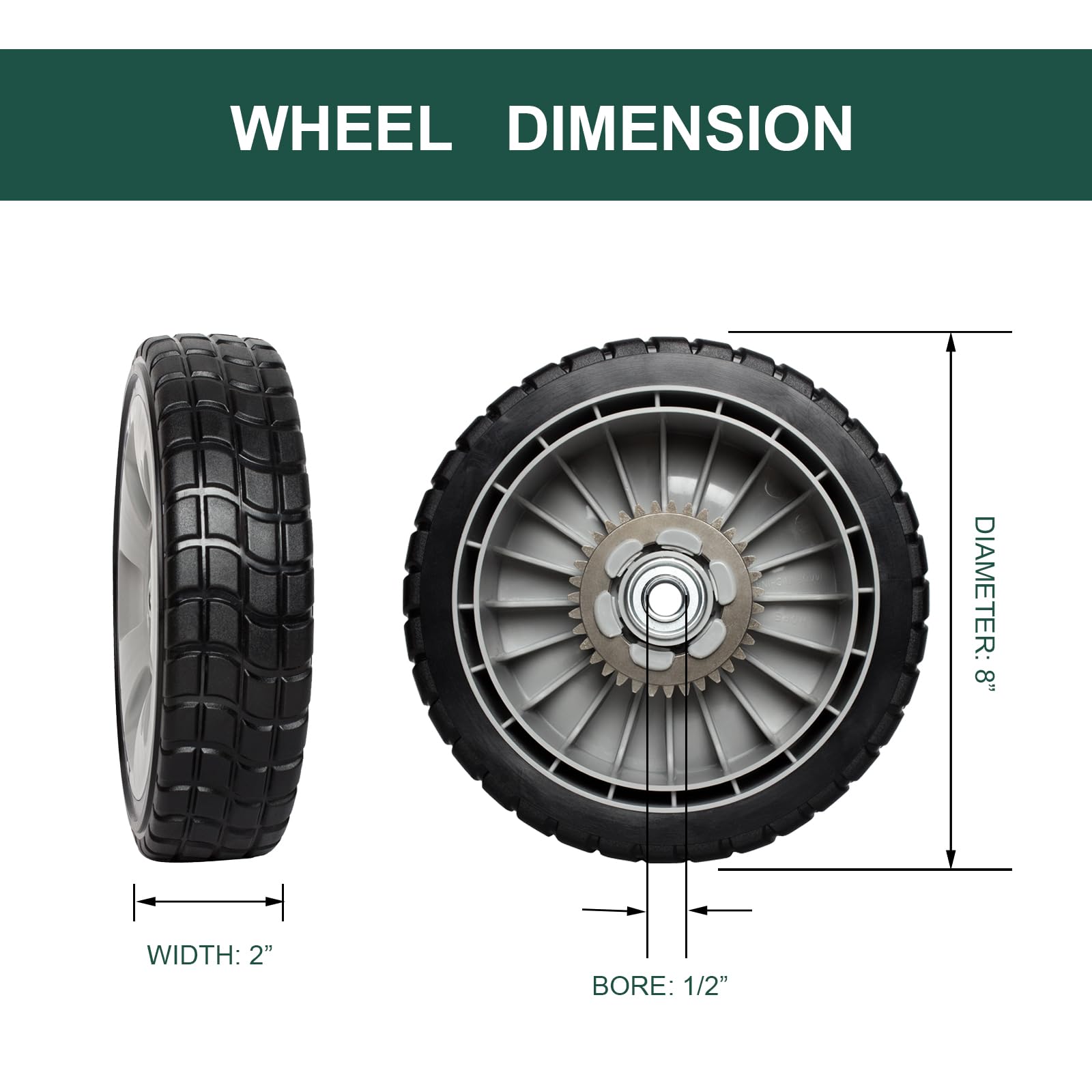ZALANA front wheel 8in replacement for mower, easy install.