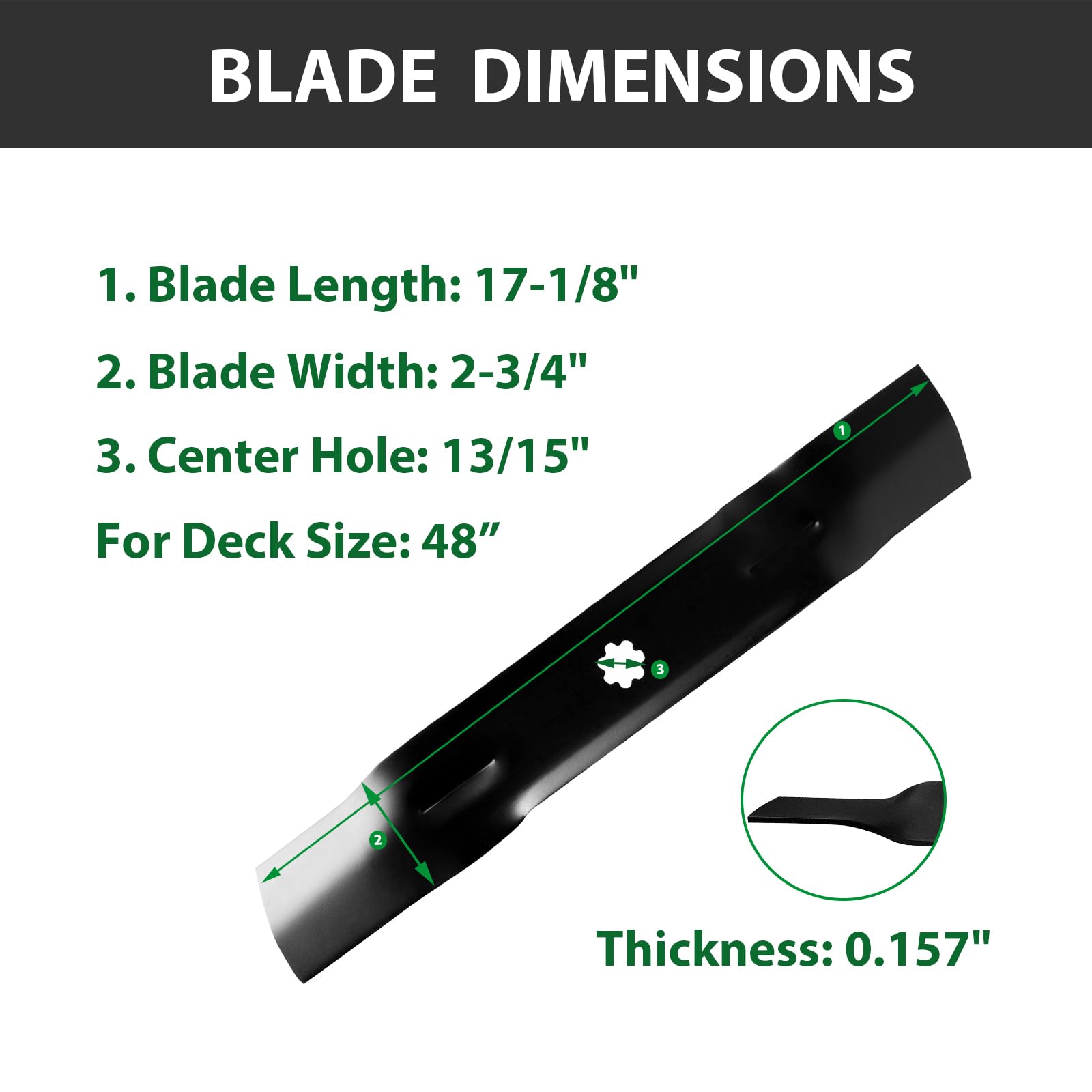 Zalana blade length 17-1/8 inches fits compatible decks