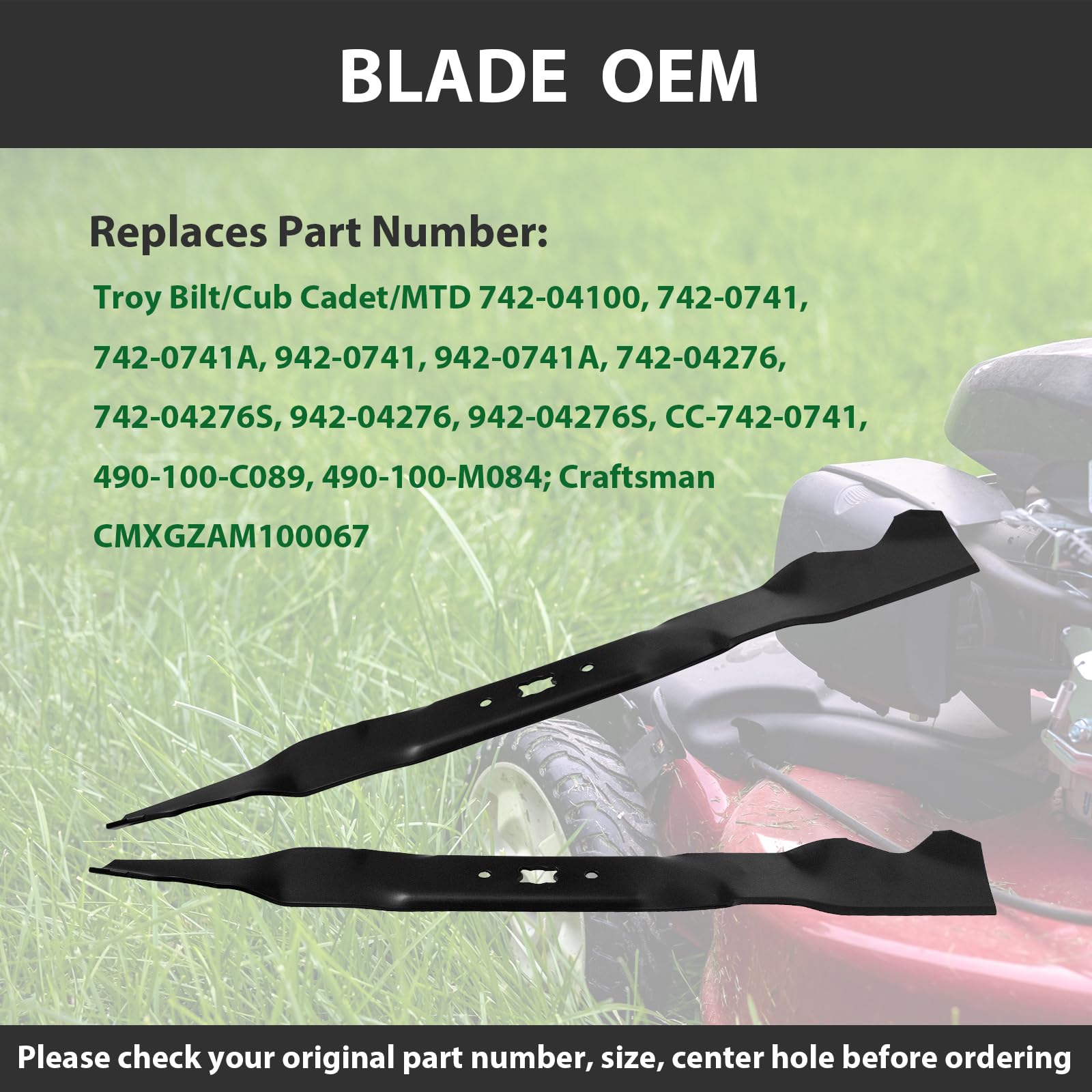 Two-pack mulching blades from ZALANA for quick replacement and less downtime