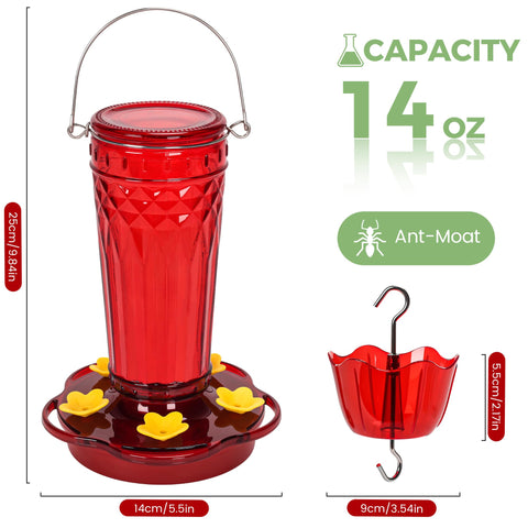 Zamelane glass feeder with five ports for multiple hummingbirds visiting.