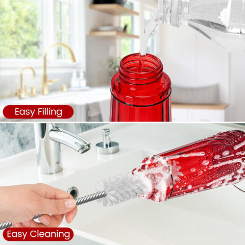 Zamelane hummingbird feeder includes an ant moat to deter ants and protect nectar.
