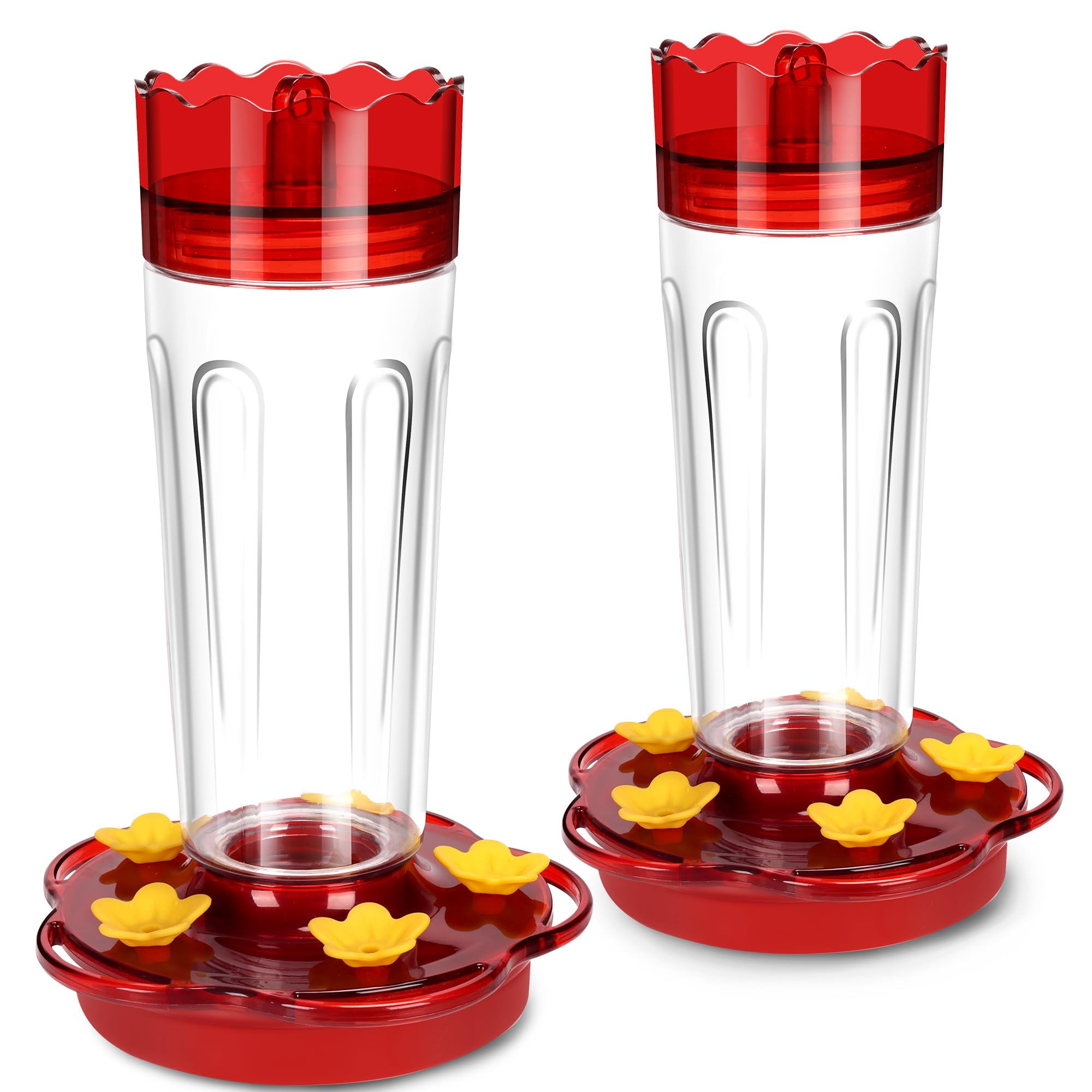 Zamelane red glass hummingbird feeder outdoors attracting hummingbirds