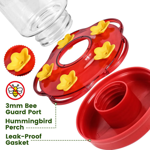 Zamelane red feeder featuring five ports and perches for multiple birds outdoors