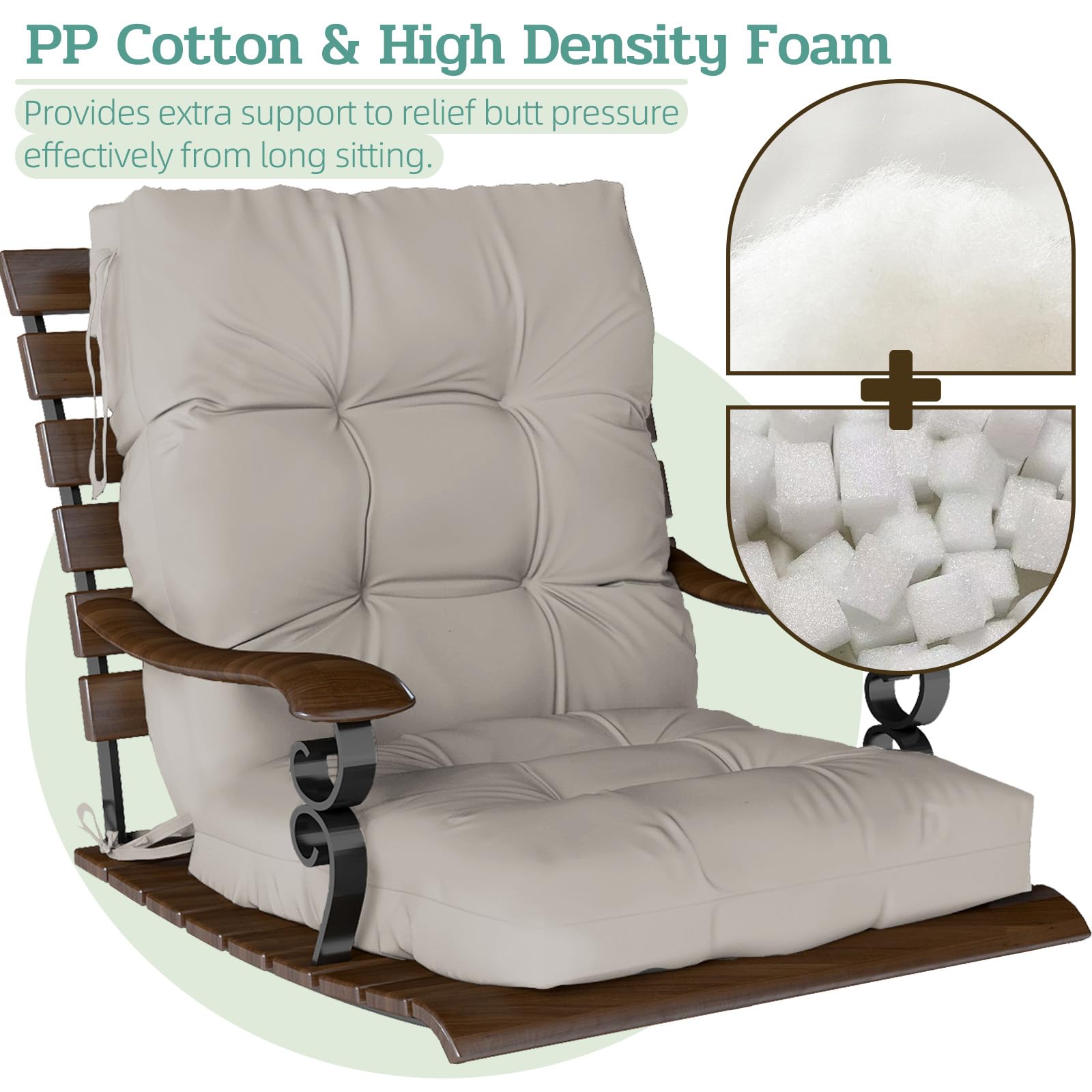 Zanwu Hwyd cushions with attached ties keep chairs secure