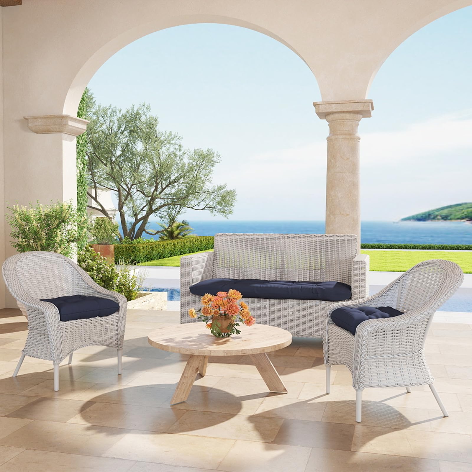 Zanwu Hwd wicker chair cushion with non-slip ties for secure placement.