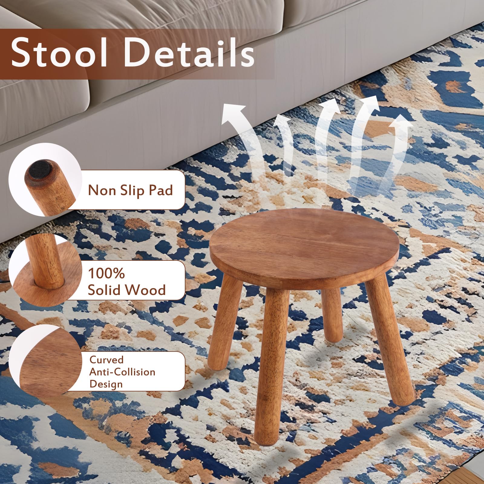 Zaowofires multi-use stool suitable for kitchen, living room, or bedroom.