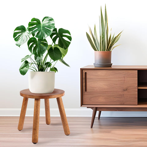 zaowofires solid rubber wood stool side view highlighting sturdy construction