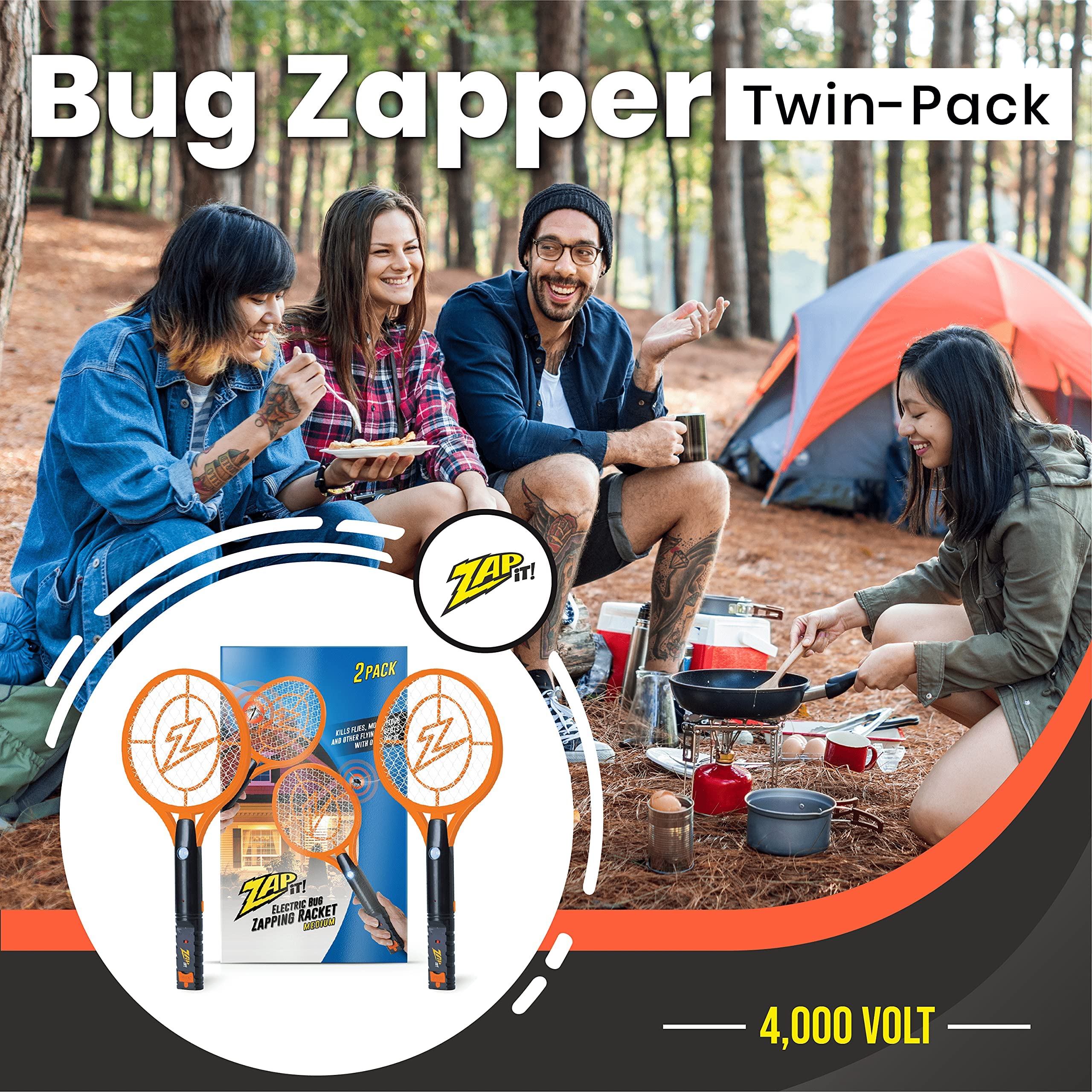Zap It! 4000-volt grid delivers fast, effective bug elimination on contact.