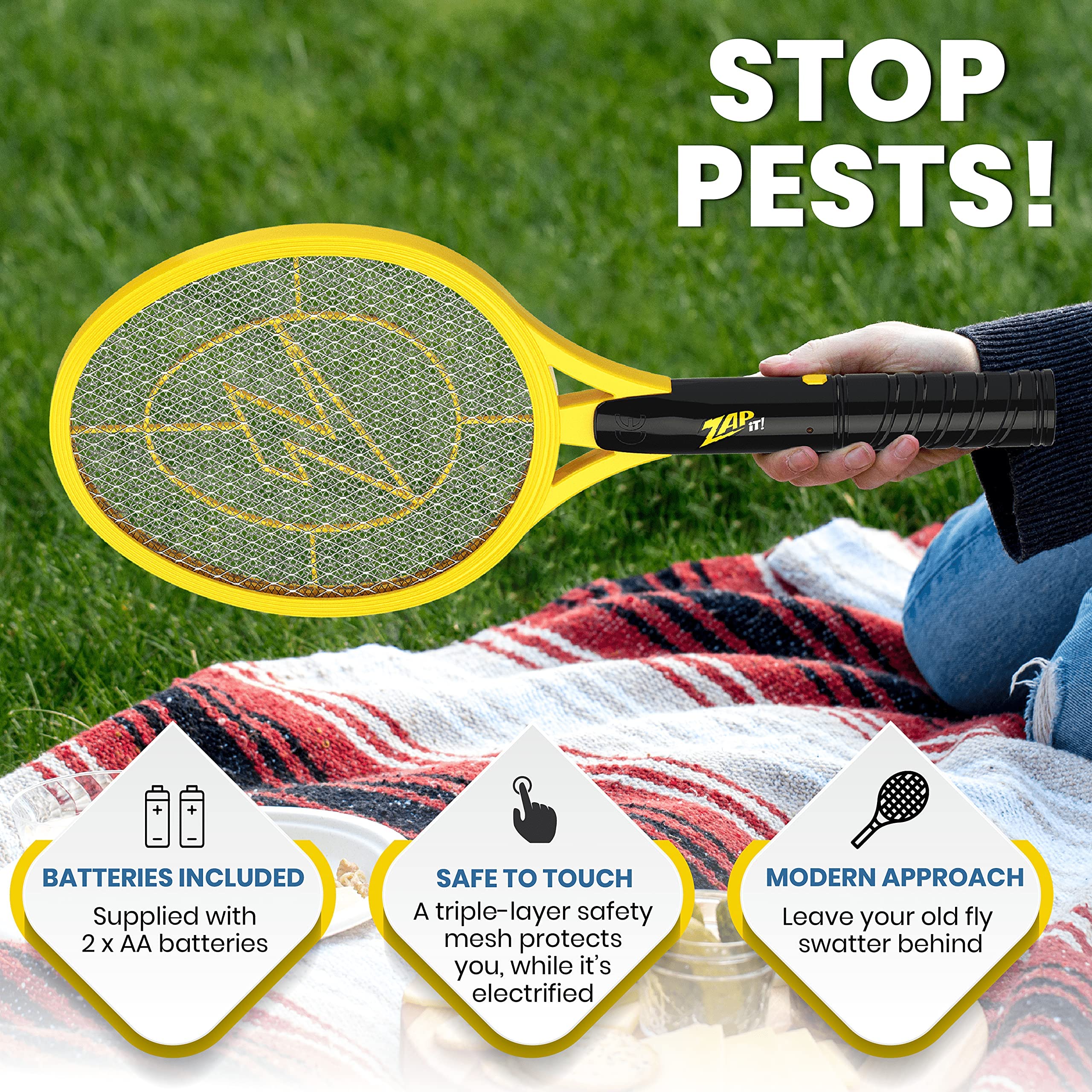 Zap It Bug Zapper Outdoor use scene with families enjoying evening outdoors.