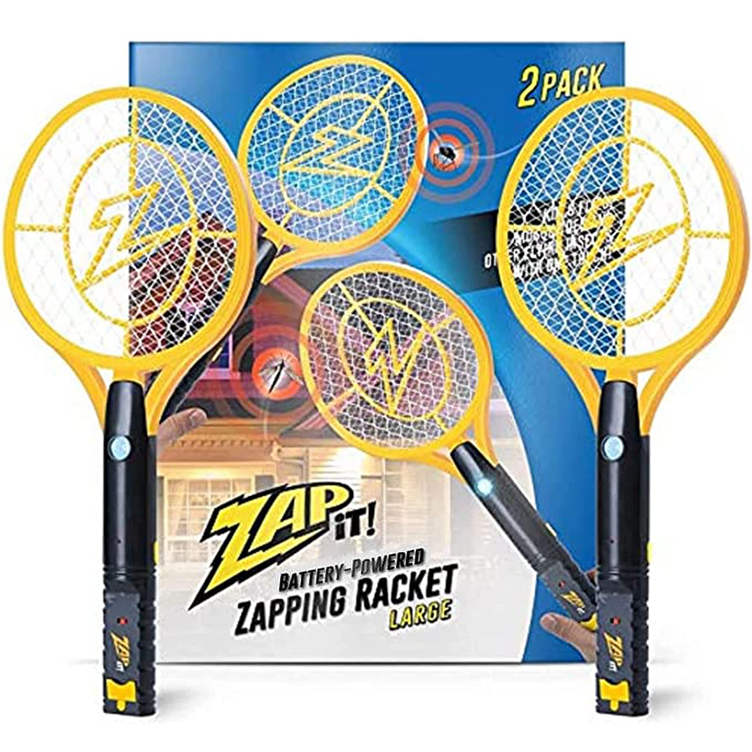 Zap It Bug Zapper Racket front view with 3,500-volt grid for fast pest control.