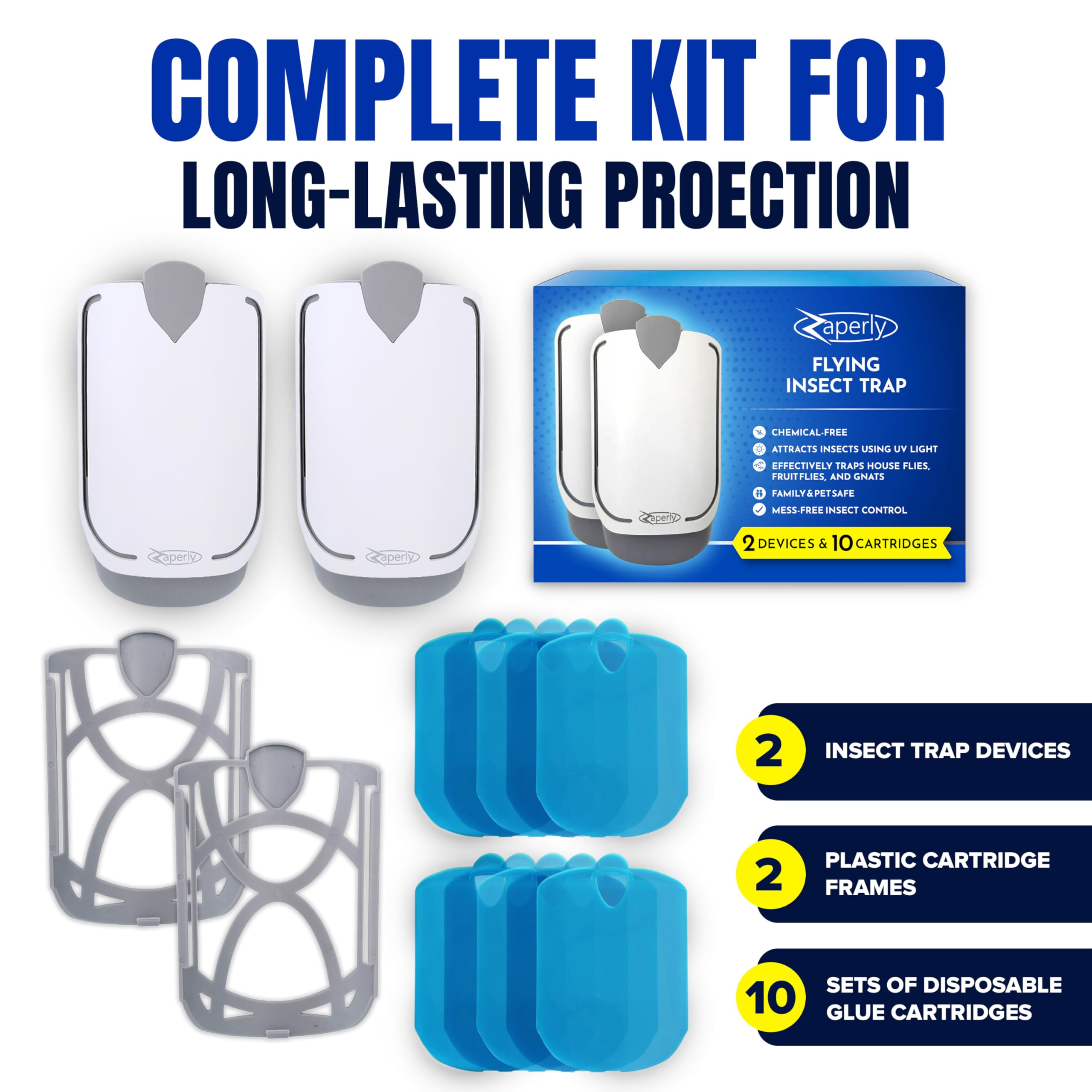 Zaperly adhesive cartridges 10-pack for clean replacement.