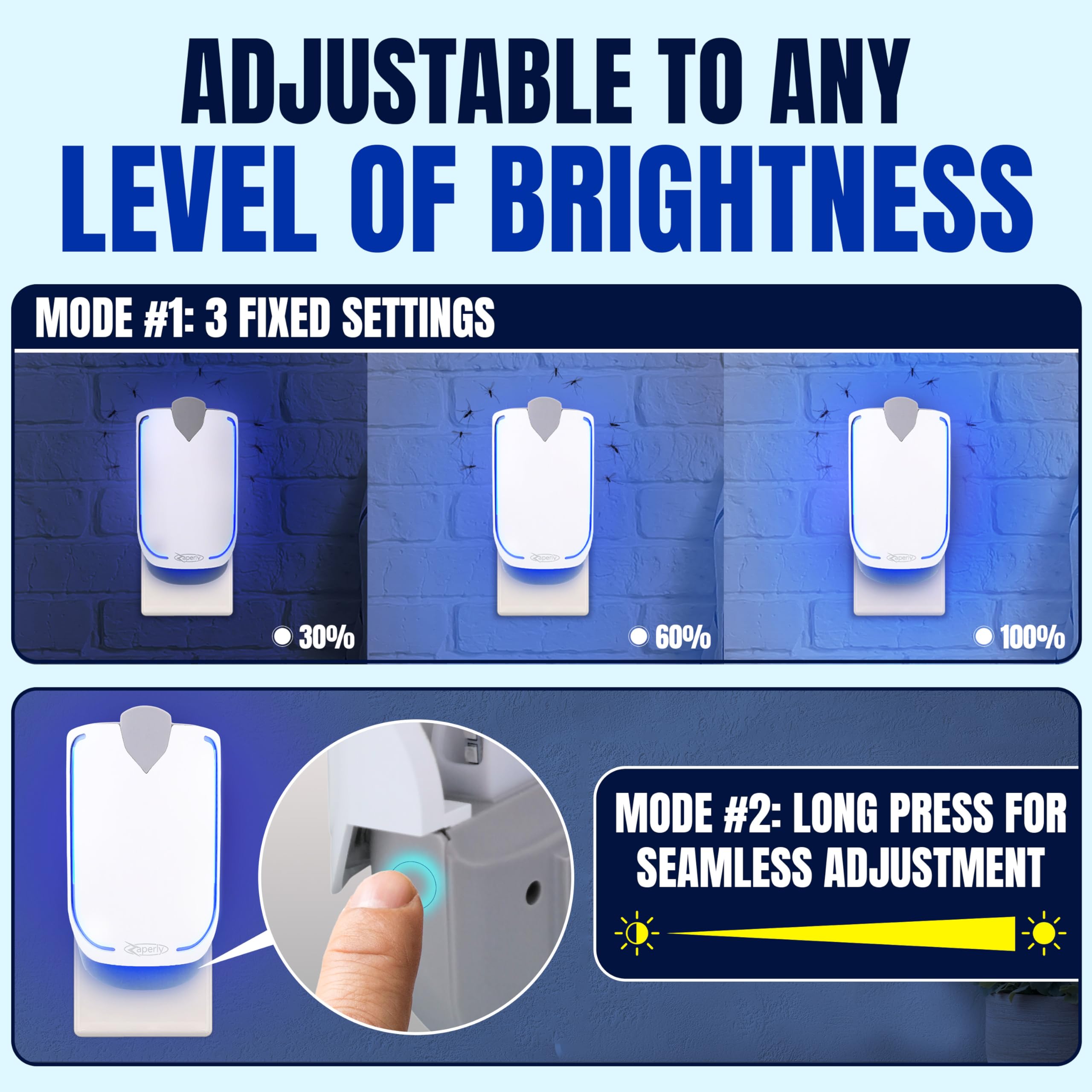 Zaperly blue UV light trap attracting gnats and flies.