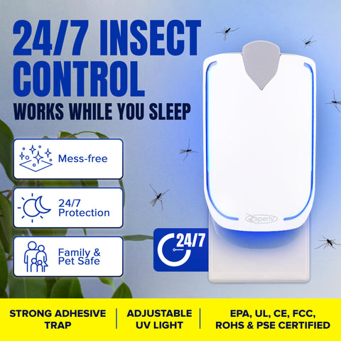 Zaperly compact discreet design blends with home décor while catching pests.