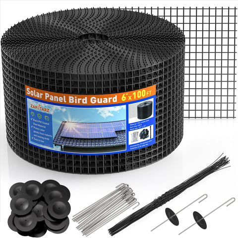 Zapstarz 6in x 100ft bird guard mesh protects solar panels from birds while letting wind pass