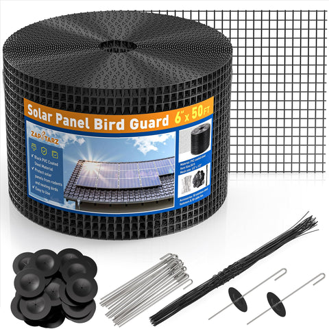 Zapstarz solar panel bird guard 6in50ft protects panels from nesting birds and debris.