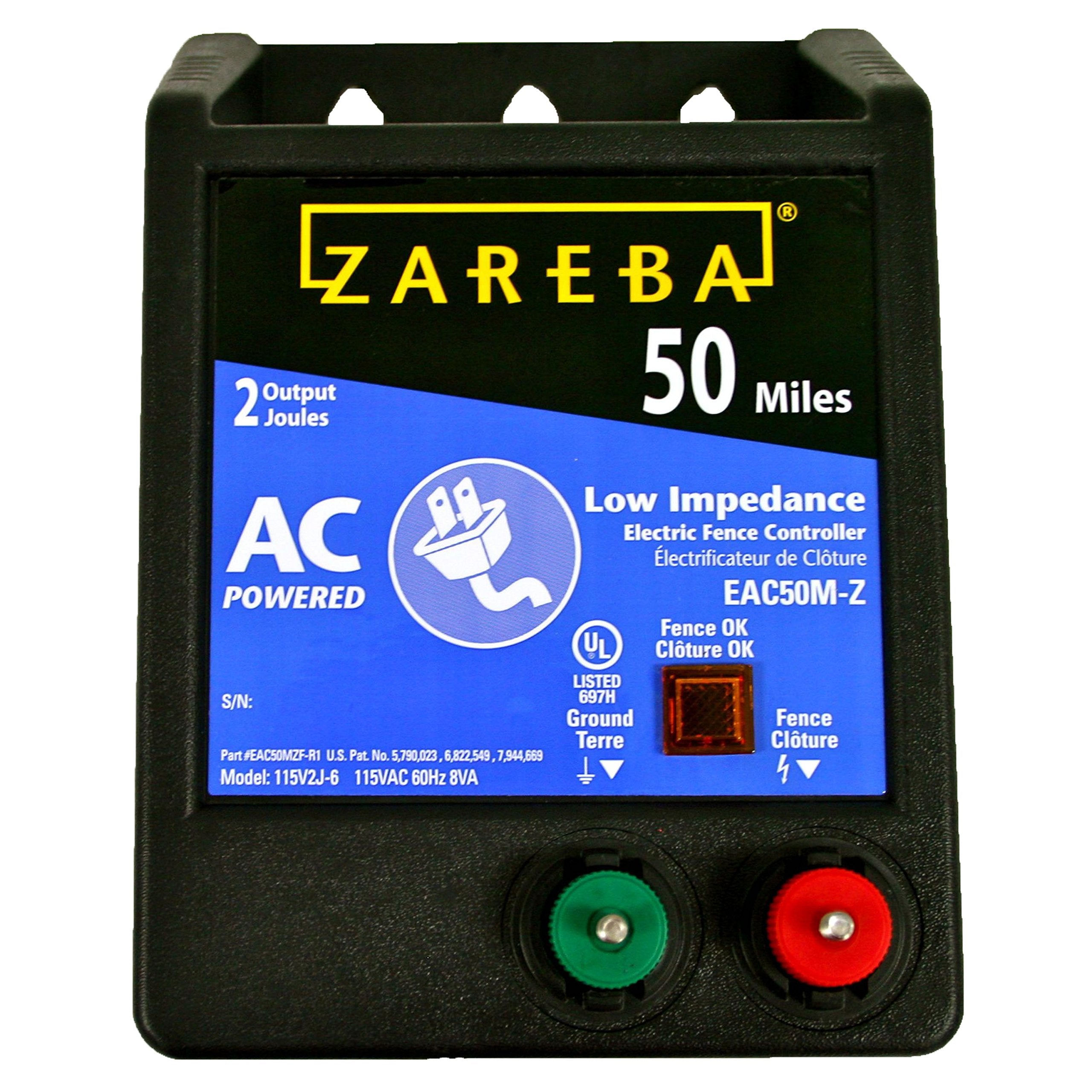 Zareba EAC50M-Z front view showing rugged livestock fence charger for reliable pasture security