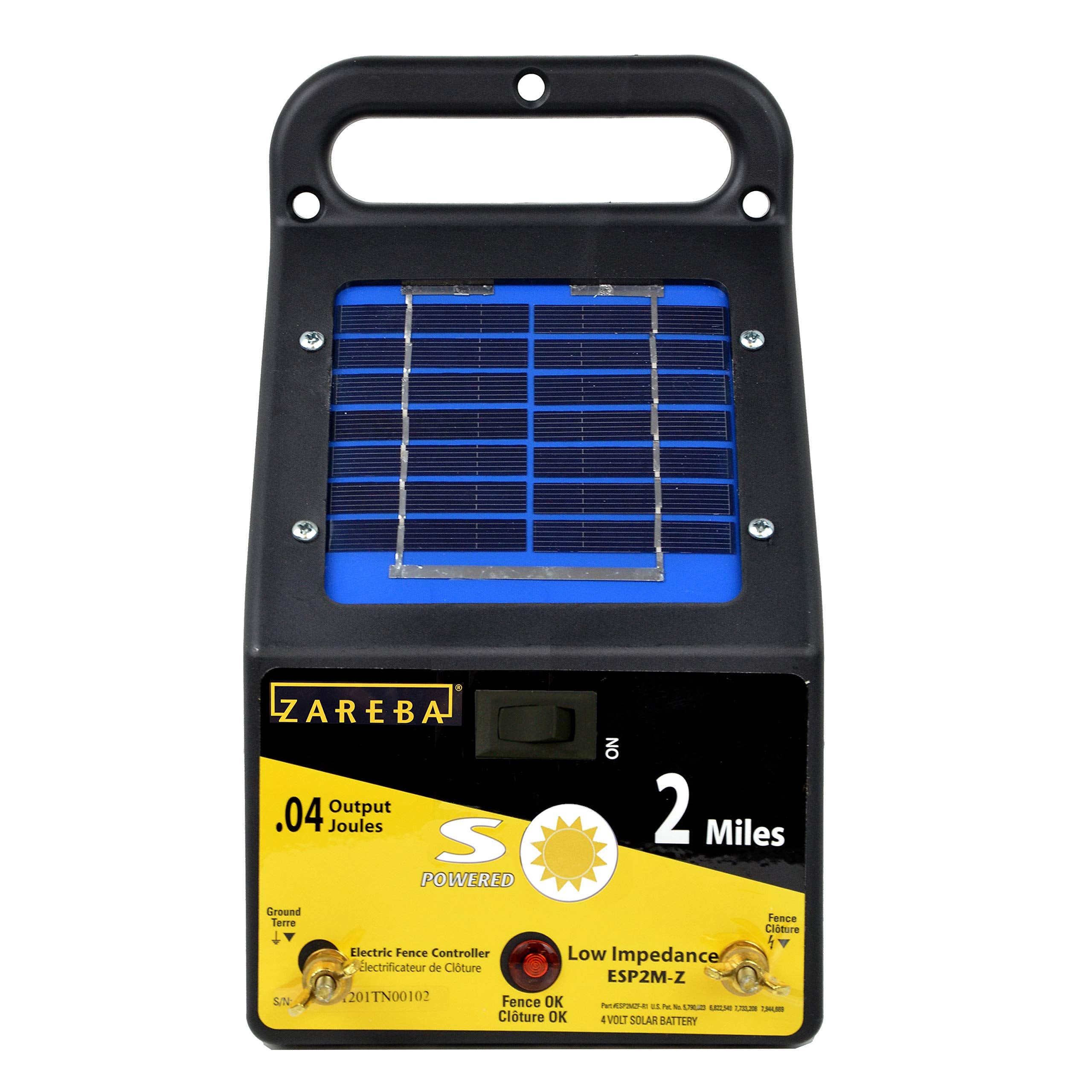 Zareba ESP2M-Z solar fence charger powering up to two miles of fencing.